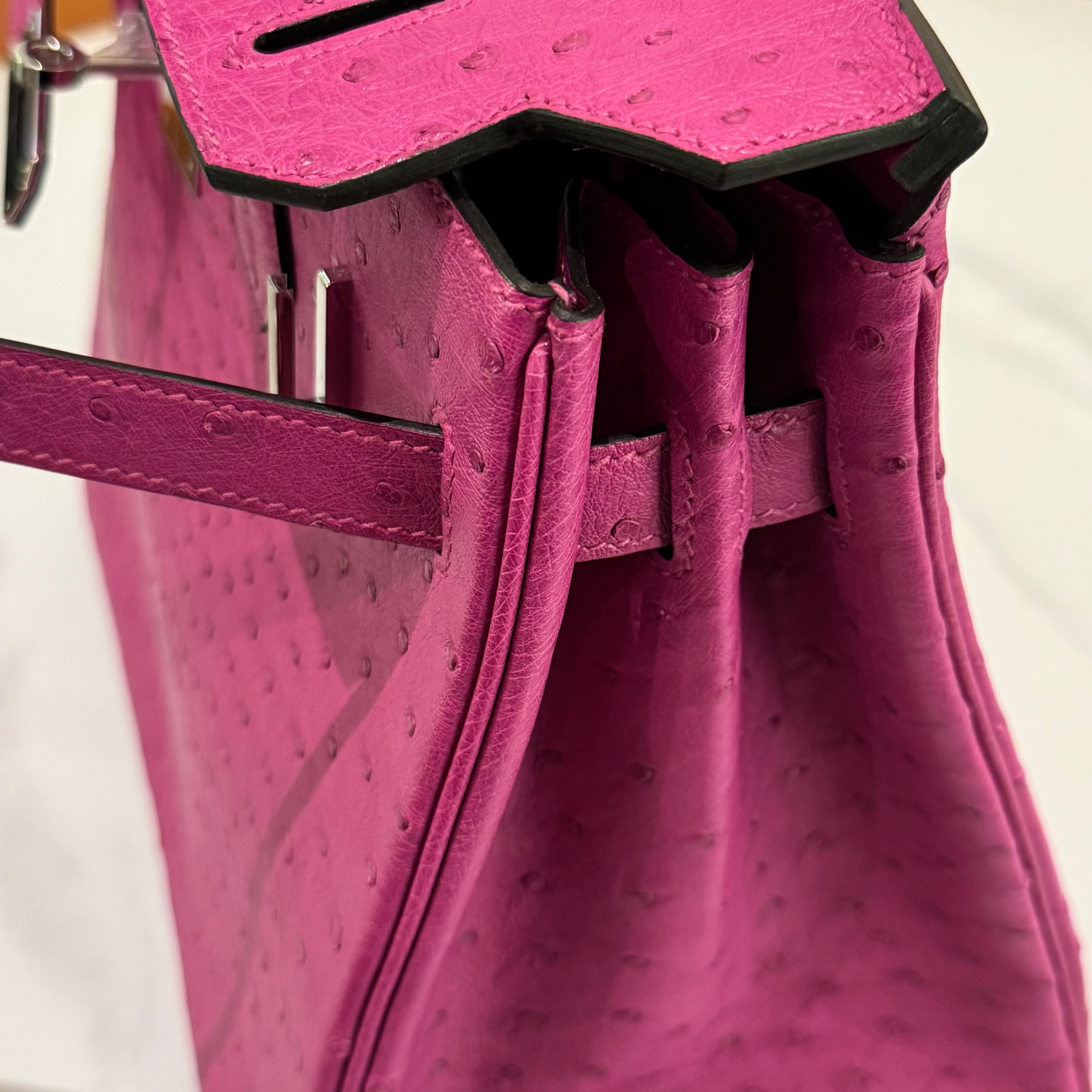 HERMÈS BIRKIN 30 ROSE POURPRE OSTRICH LEATHER WITH PALLADIUM HARDWARE (C STAMP)