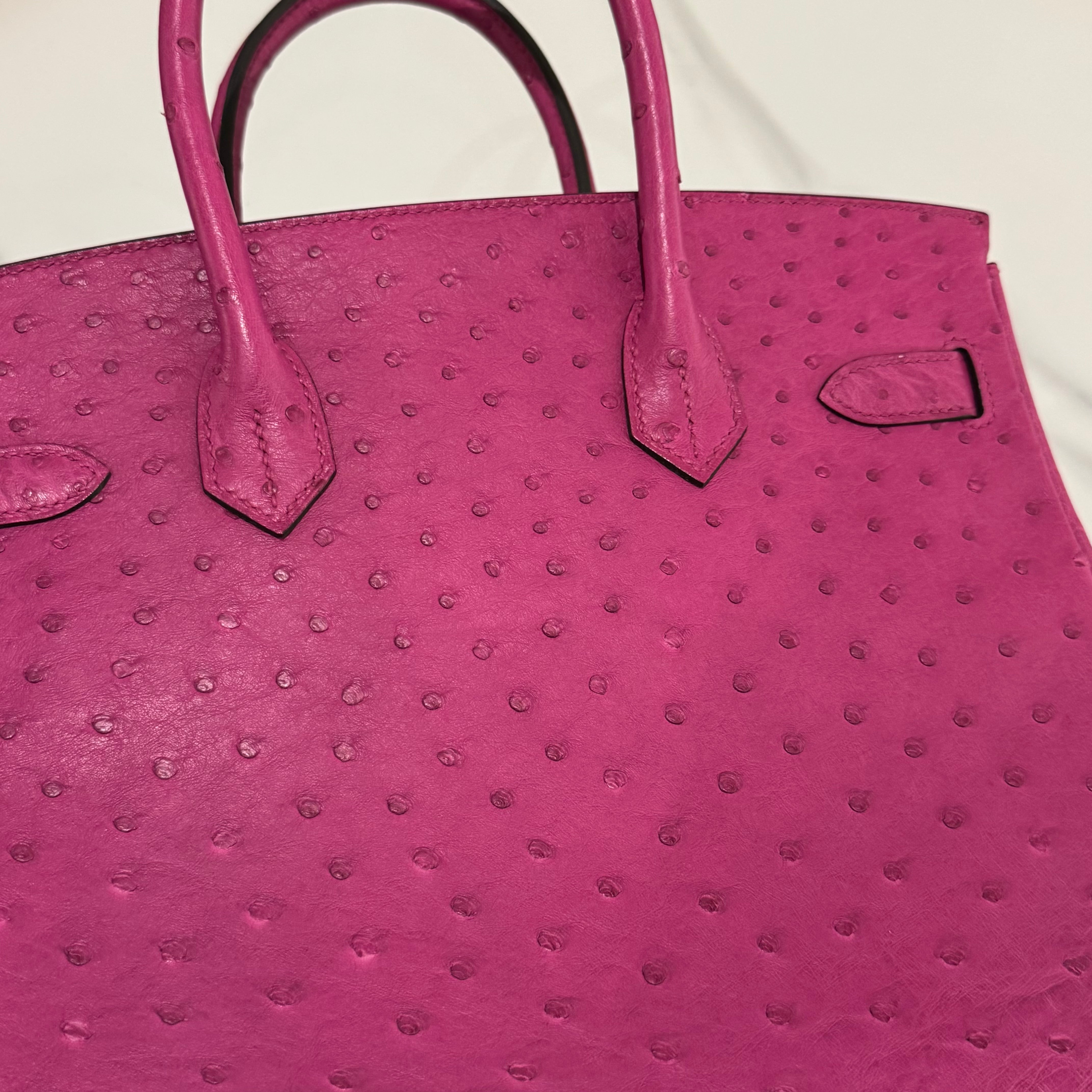 HERMÈS BIRKIN 30 ROSE POURPRE OSTRICH LEATHER WITH PALLADIUM HARDWARE (C STAMP)
