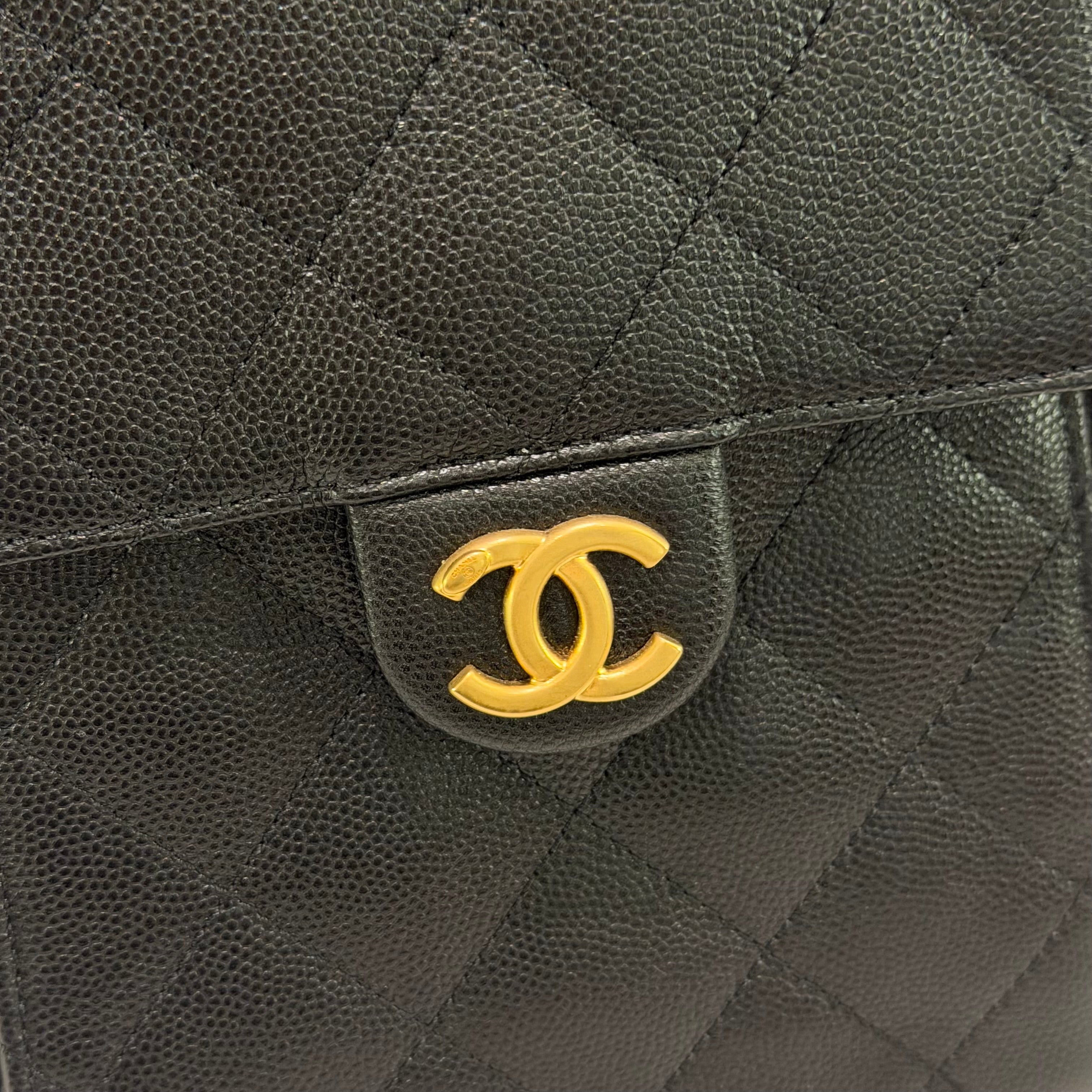 CHANEL 25 HOBO MEDIUM BLACK CAVIAR LEATHER WITH GOLD HARDWARE (CHIP MODEL)