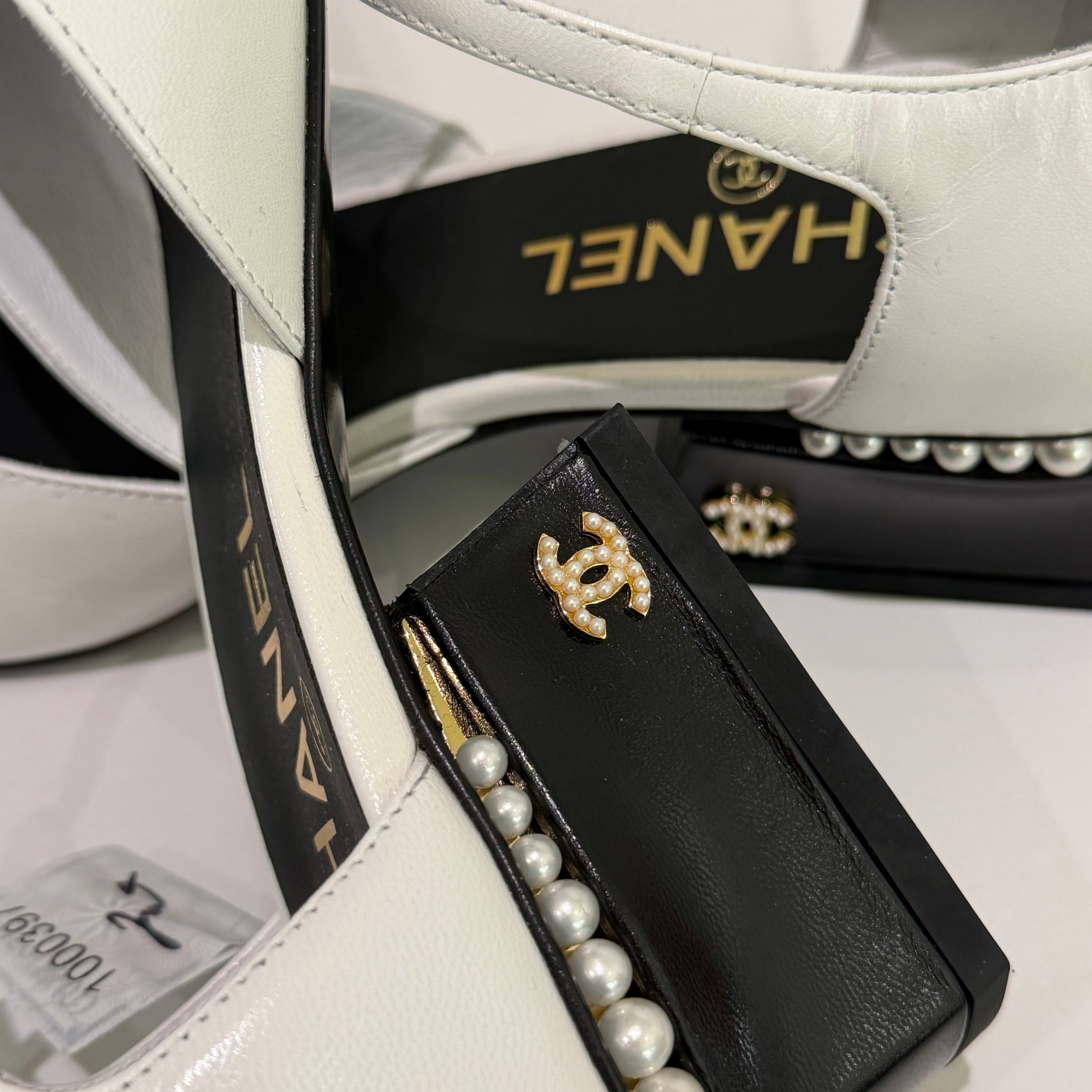 Chanel Pearl Heel Mary Jane Lambskin Shoes
