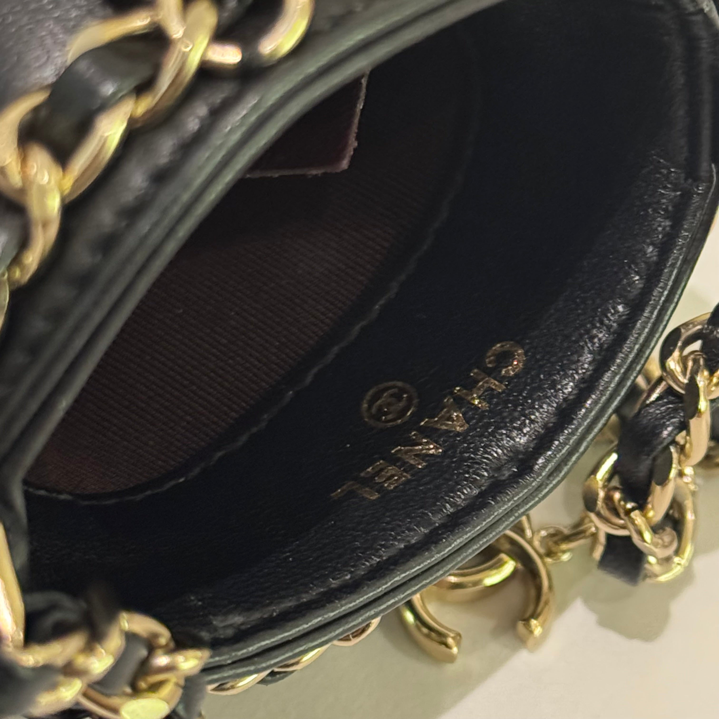 CHANEL BLACK CHAIN PHONE HOLDER (RECOLORED)