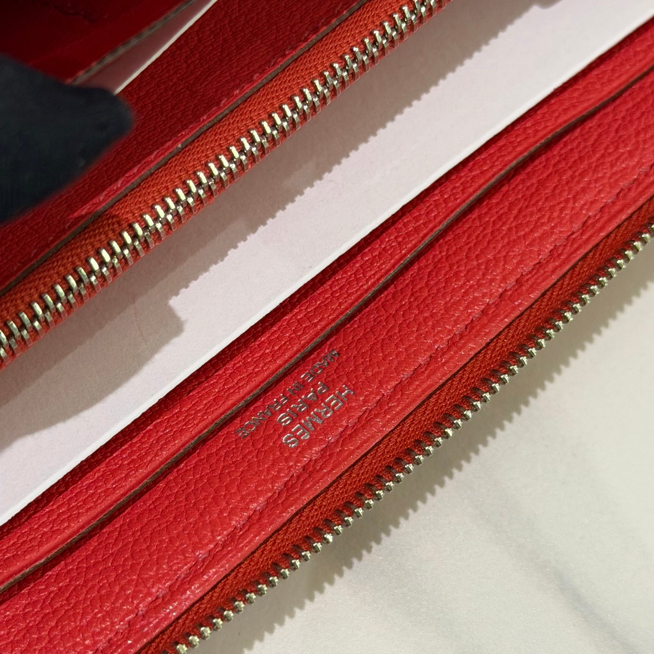 Hermes Ostrich Leather Long Zip Wallet Coral Pink