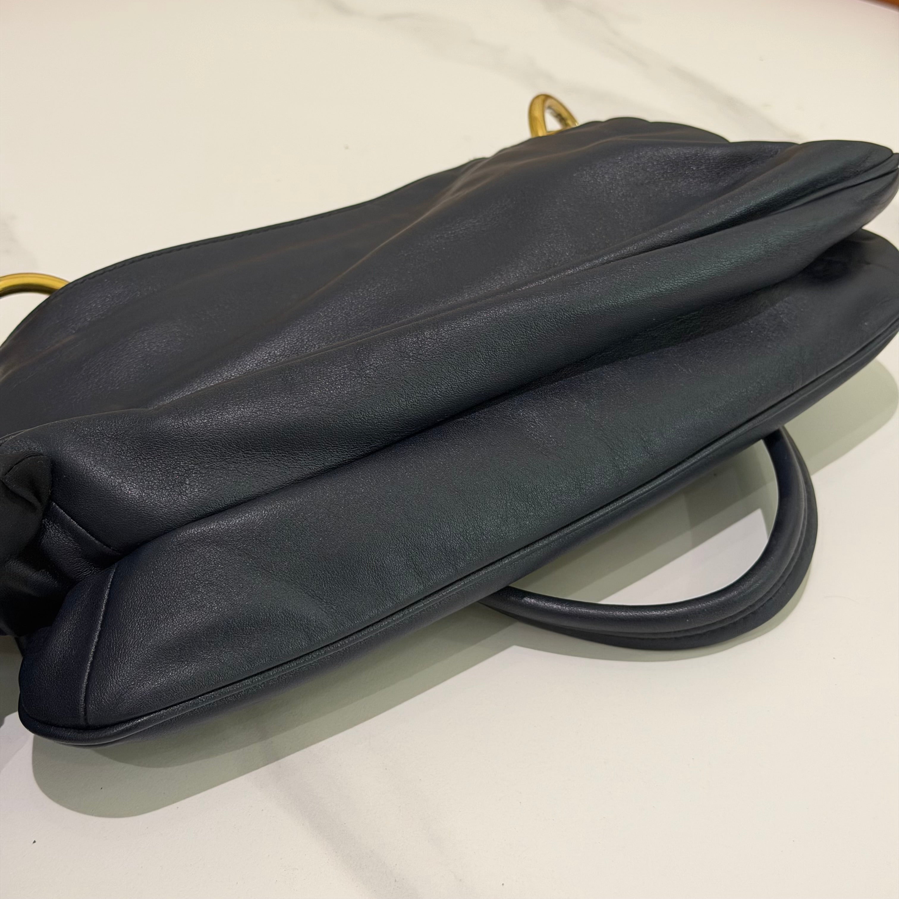 Prada Navy Blue Leather Top Handle Bag