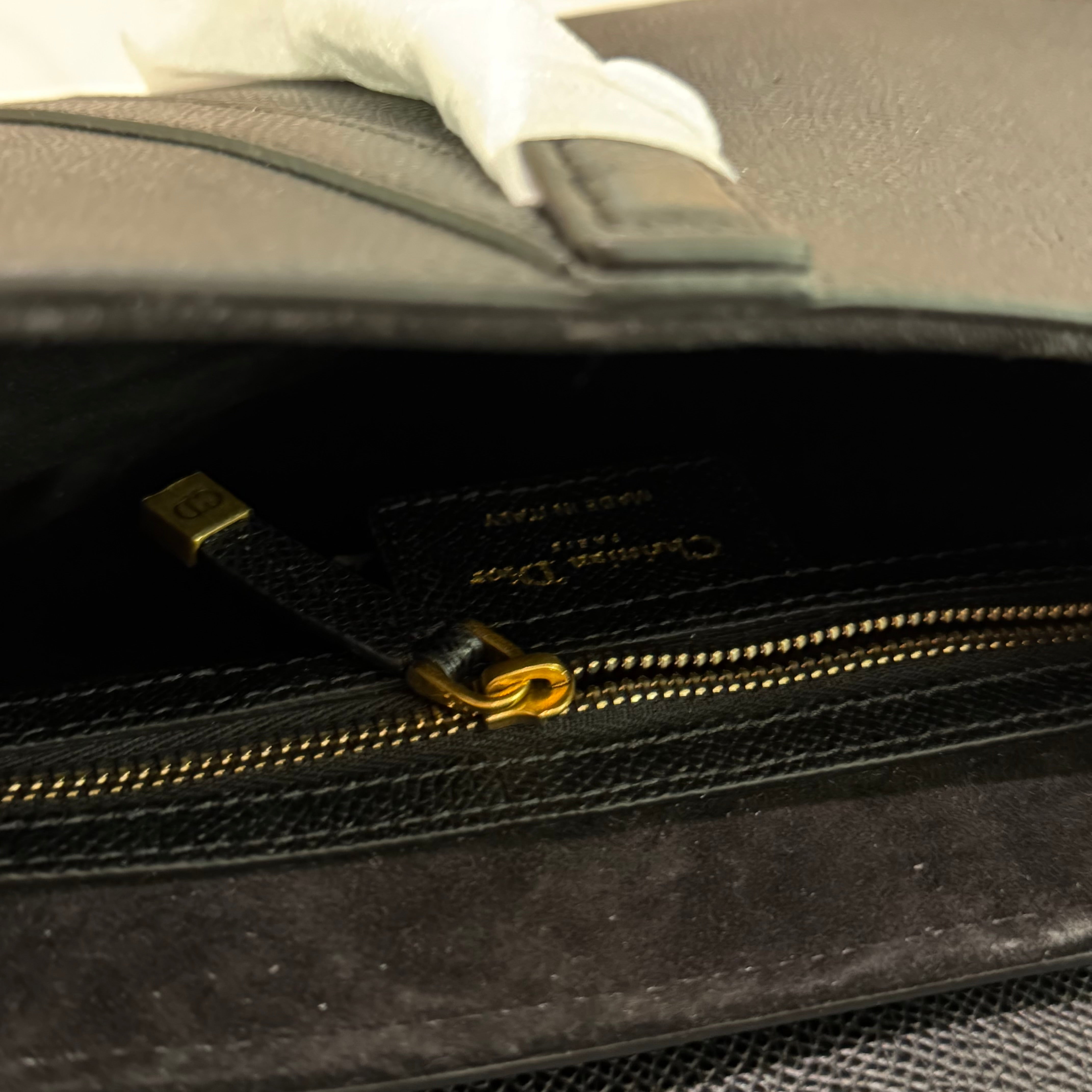 Dior Saddle Medium Black Grained Leather with Gold Hardware Top Handle & Shoulder Bag