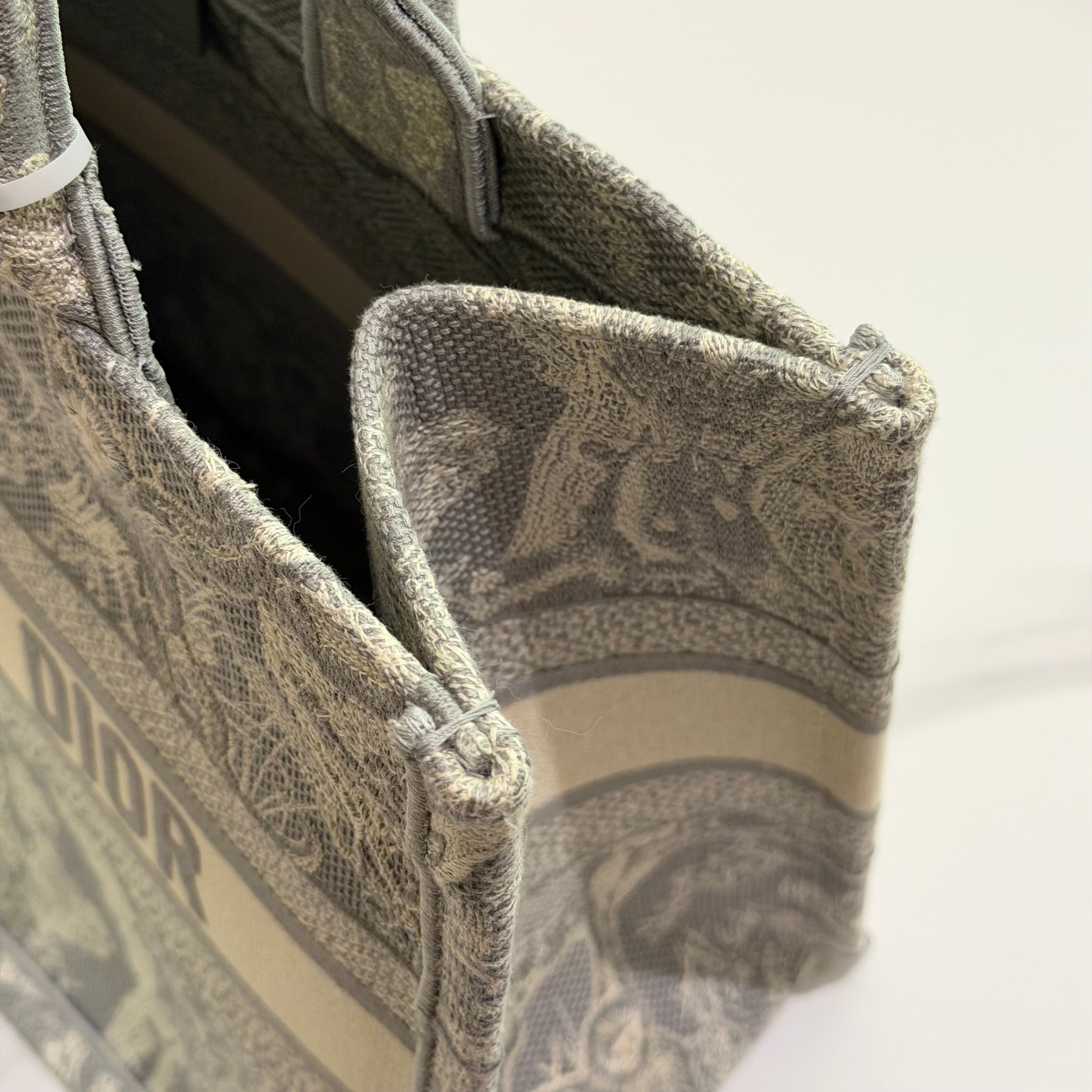 Dior Tote Grey Zoo Embroidery Medium