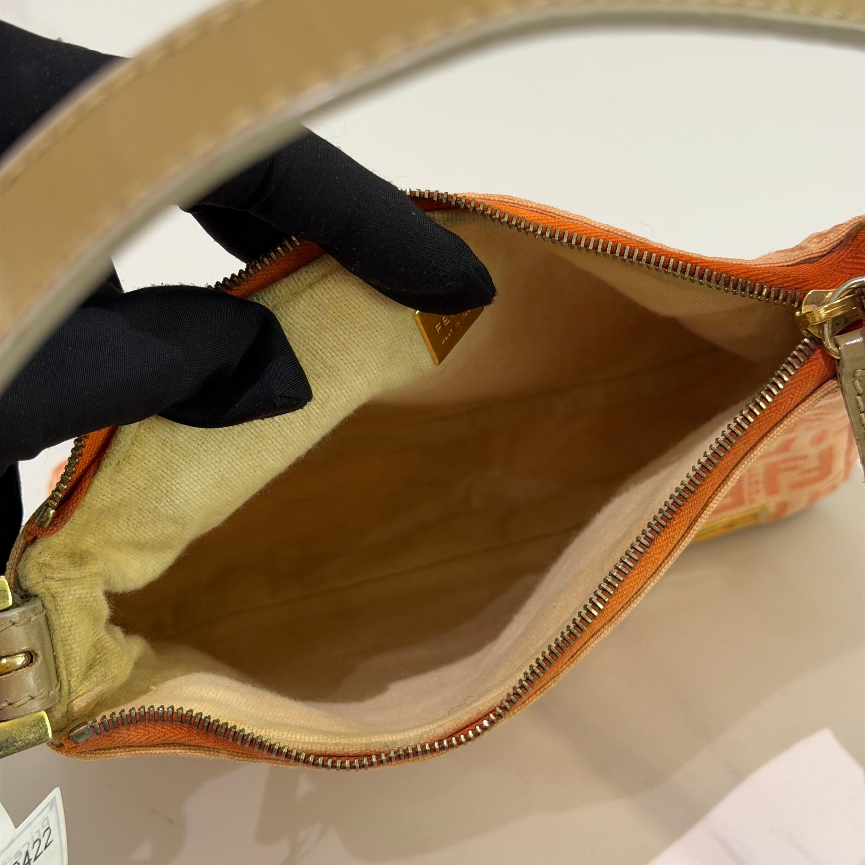 Fendi Vintage Monogram Shoulder Top Handle Bag Cream Orange