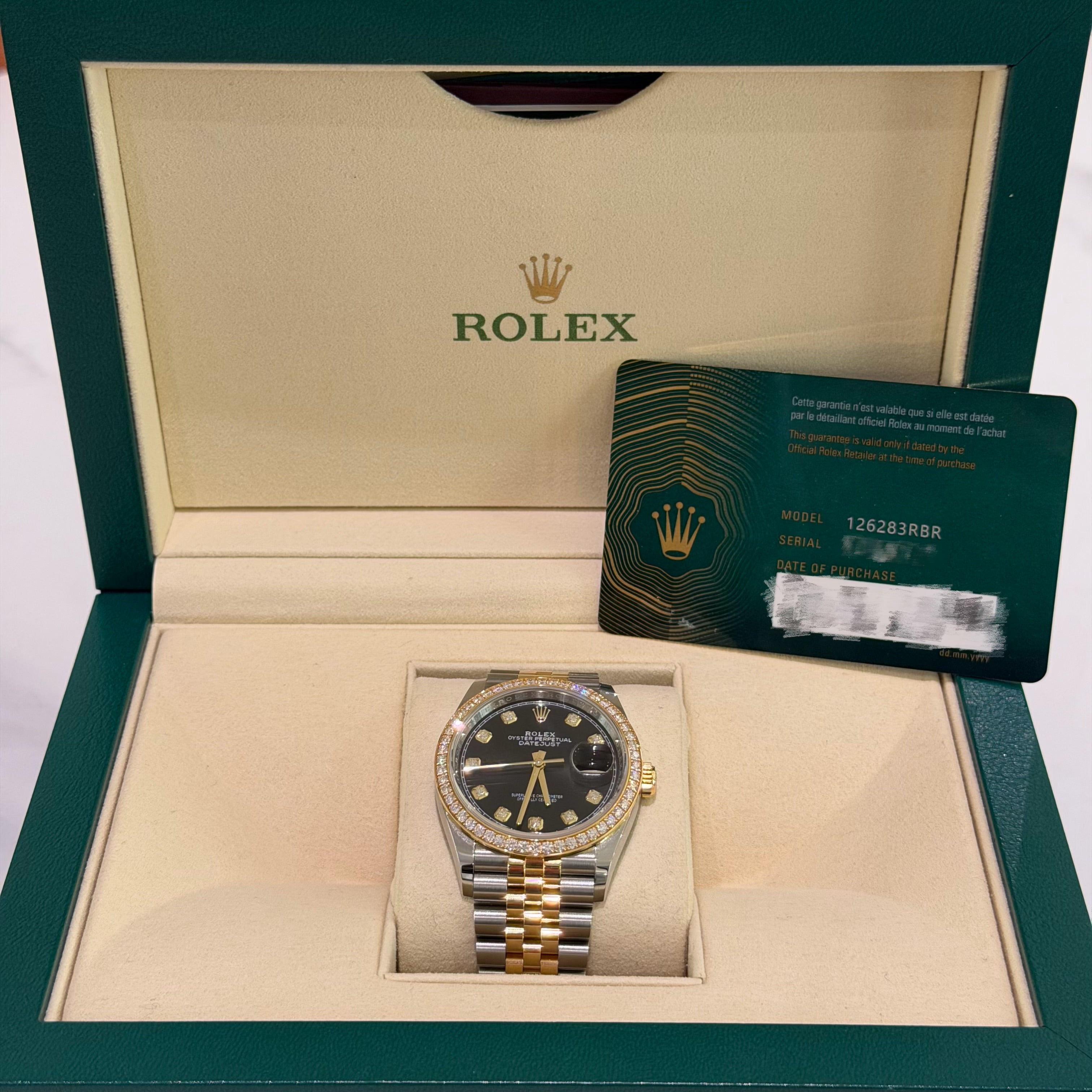 Rolex Datejust 36 126283RBR-0007 Black Dial Diamond Hour Markers & Diamond Bezel