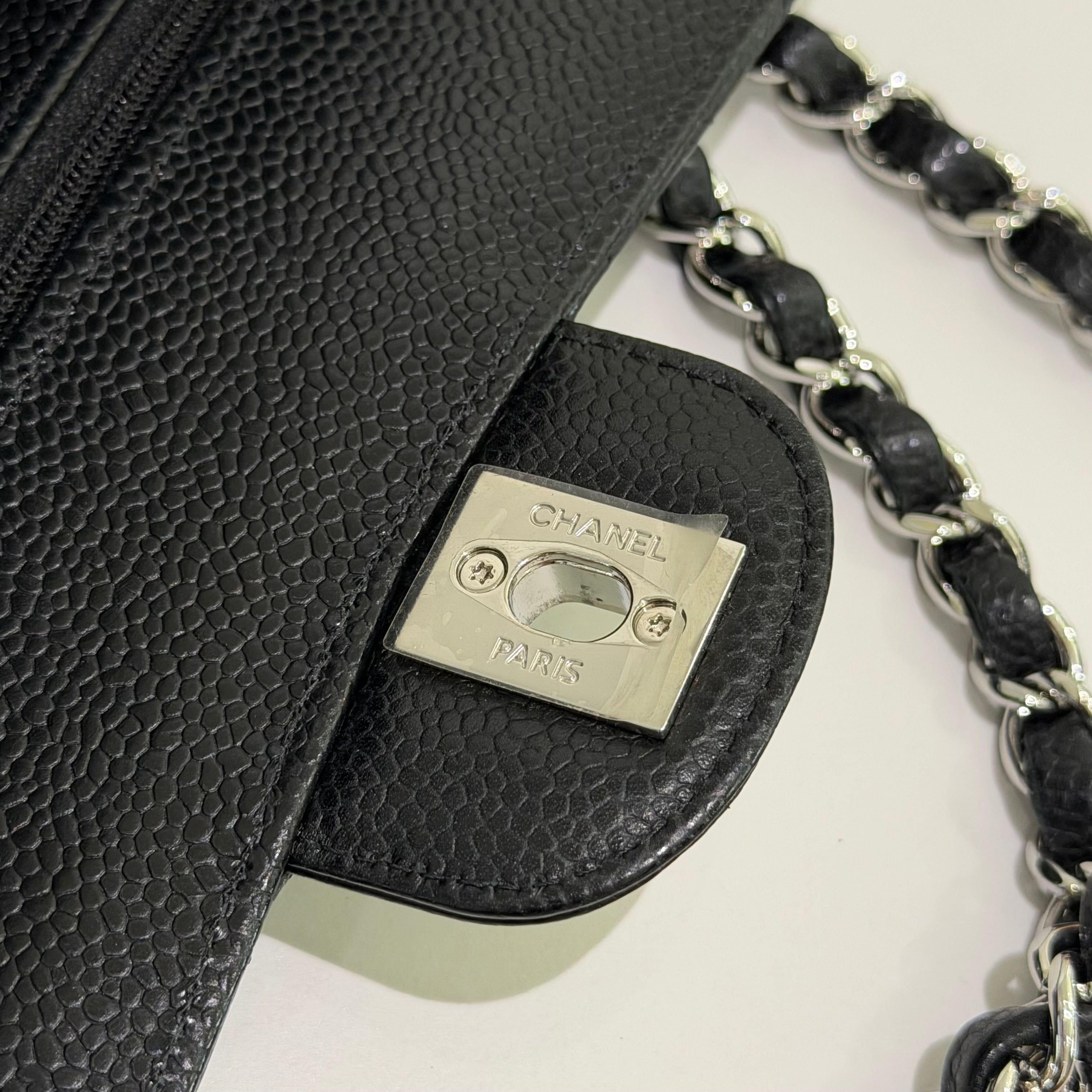 Chanel CF Small Black Silver Caviar Leather WOC Chip Version
