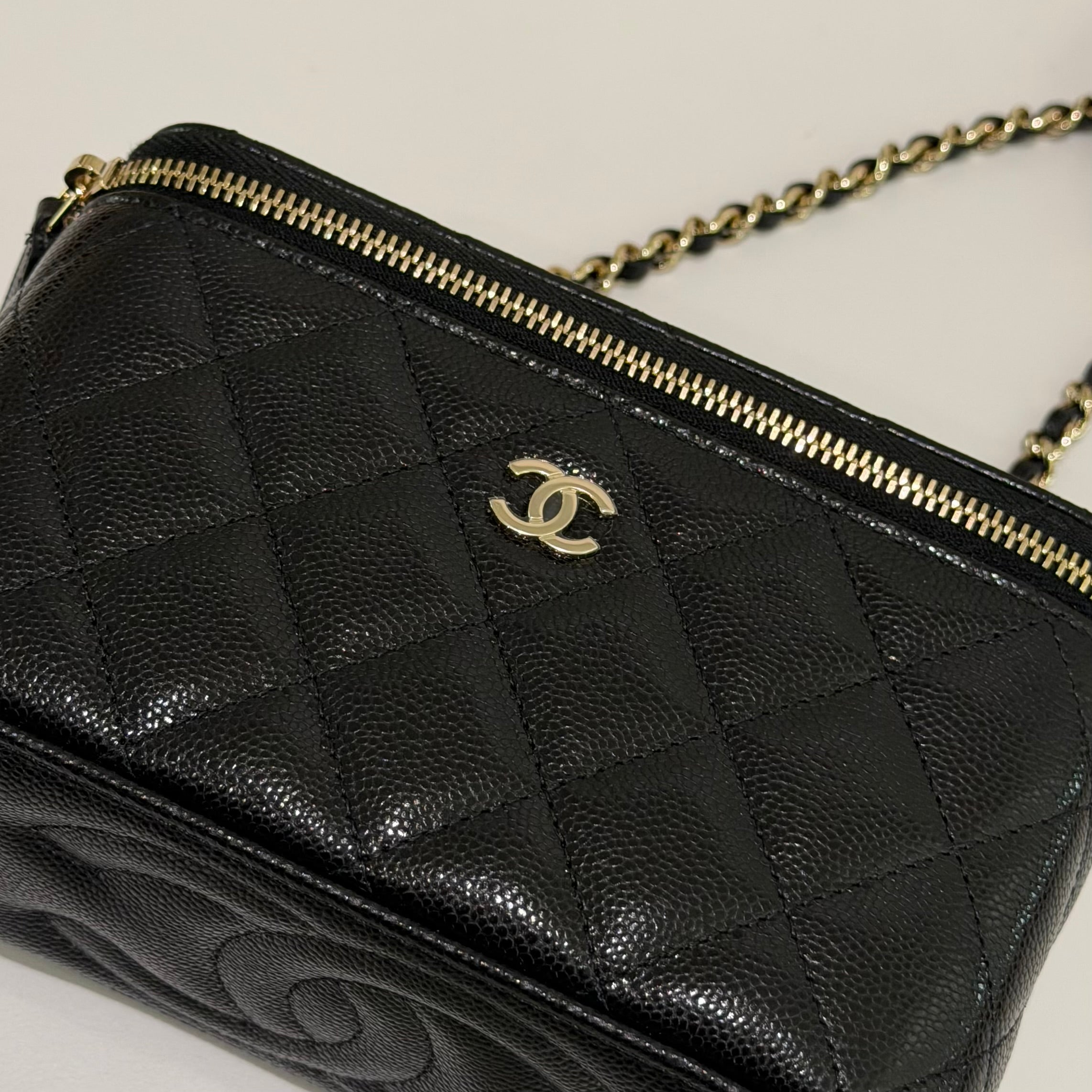 CHANEL Caviar Leather Long Vanity Chain Case
