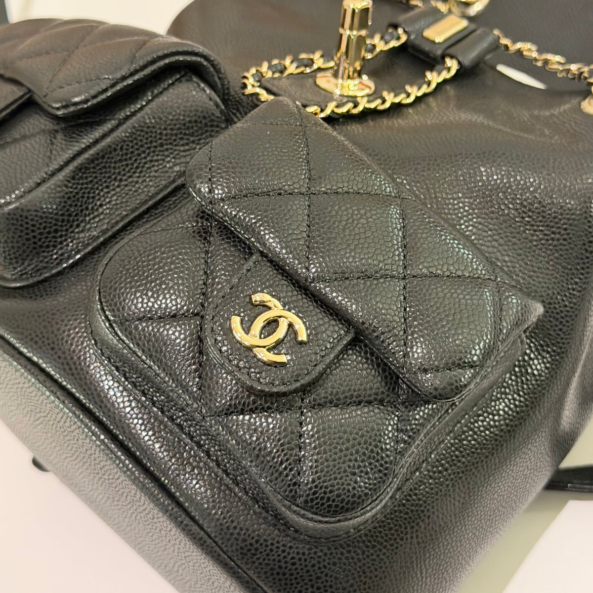 Chanel Duma Medium Backpack Black Caviar Leather with Silver Hardware (Chip Model)