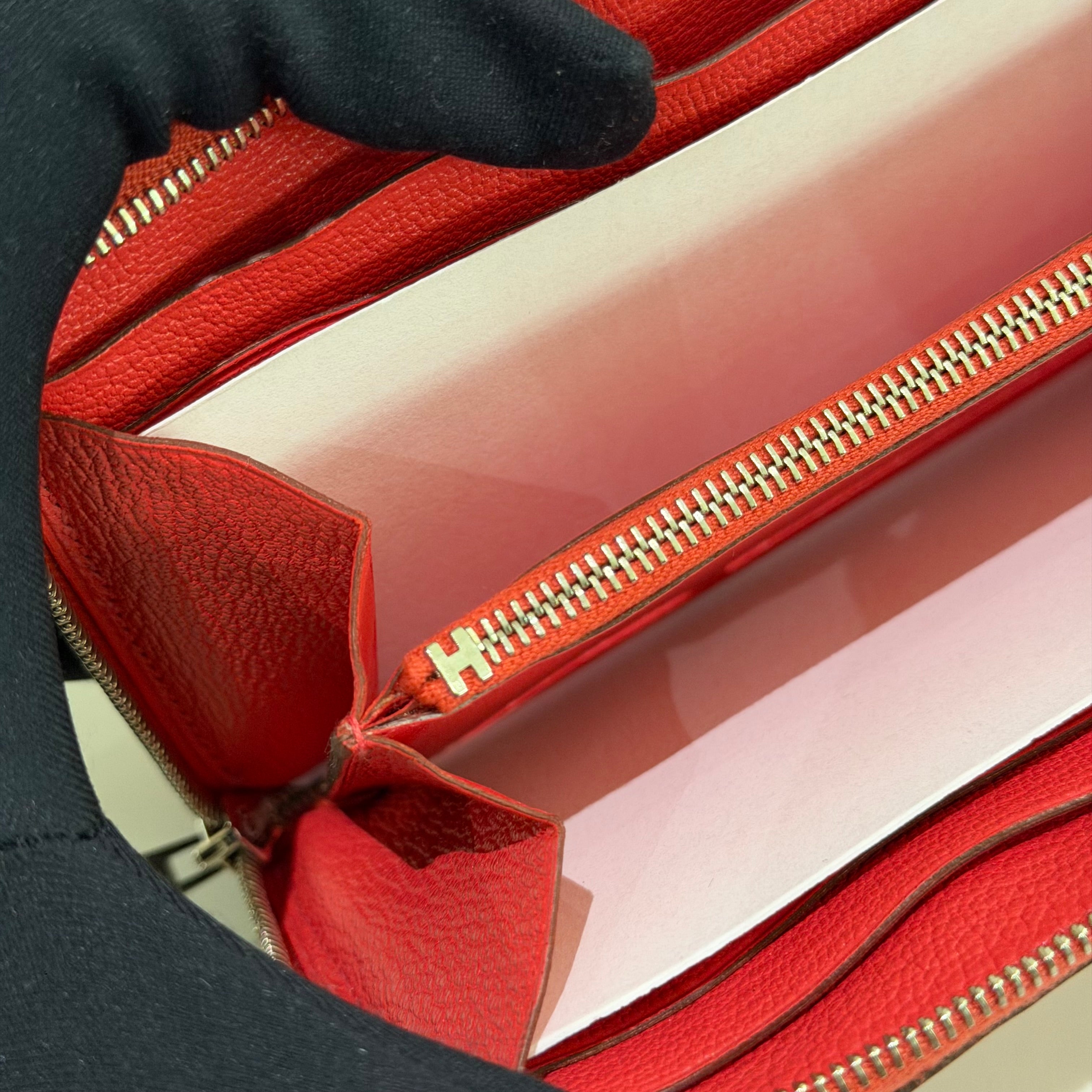 Hermes Ostrich Leather Long Zip Wallet Coral Pink