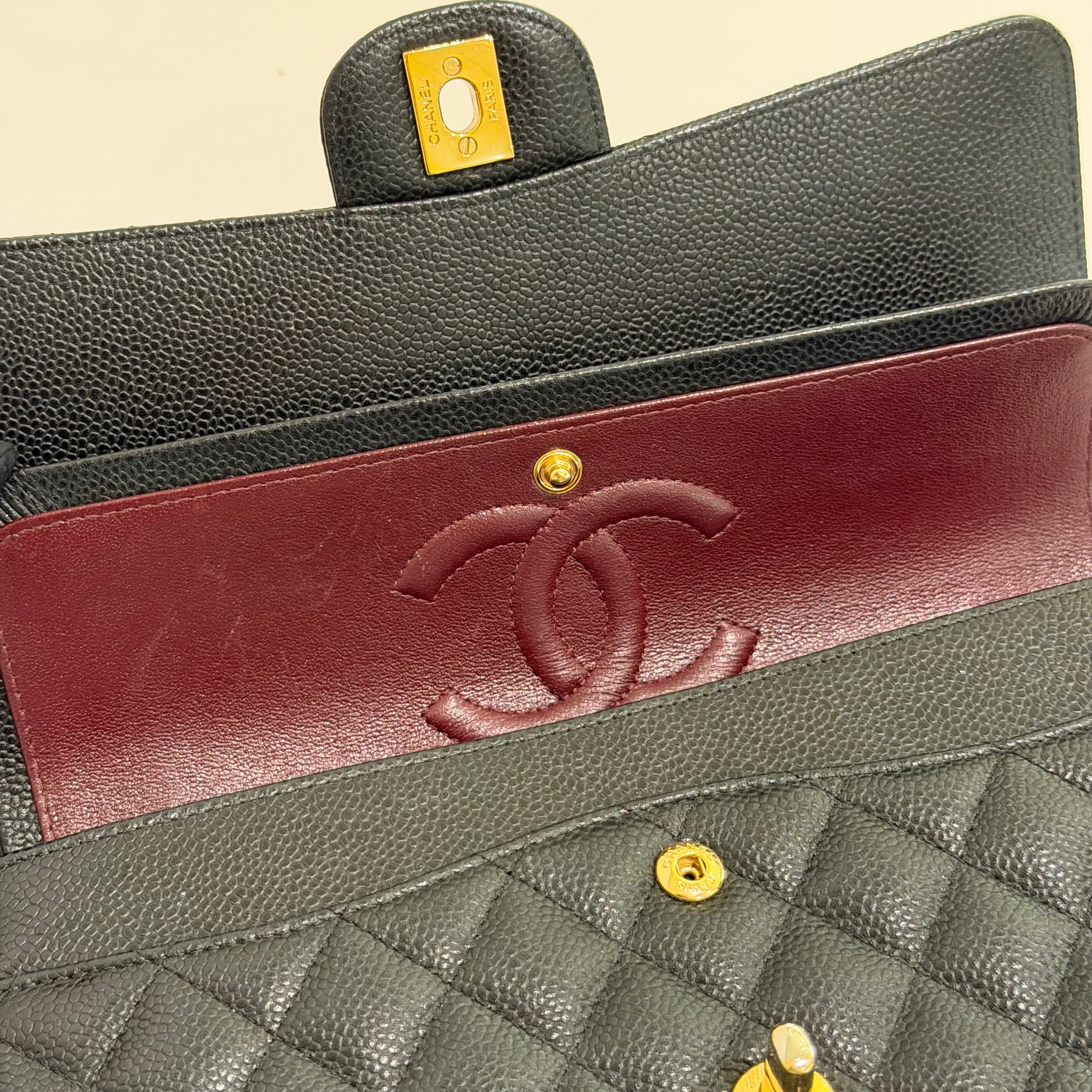 Chanel Classic Flap Medium Black Caviar Leather with Gold Hardware (Authenticity Card Version)