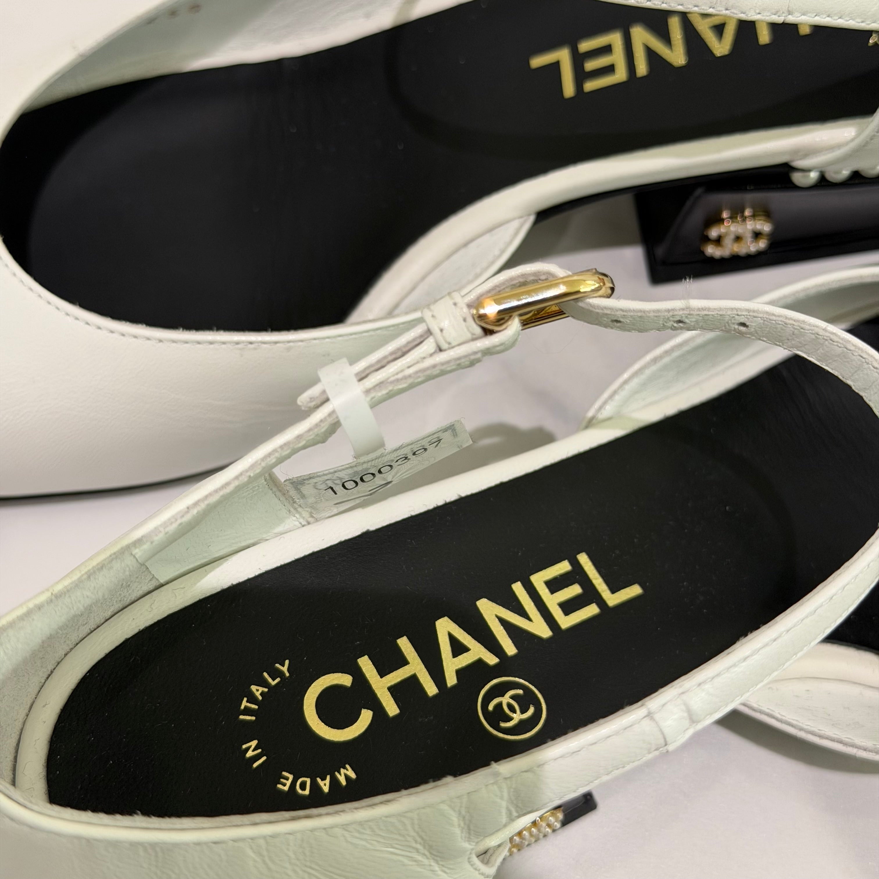 Chanel Pearl Heel Mary Jane Lambskin Shoes