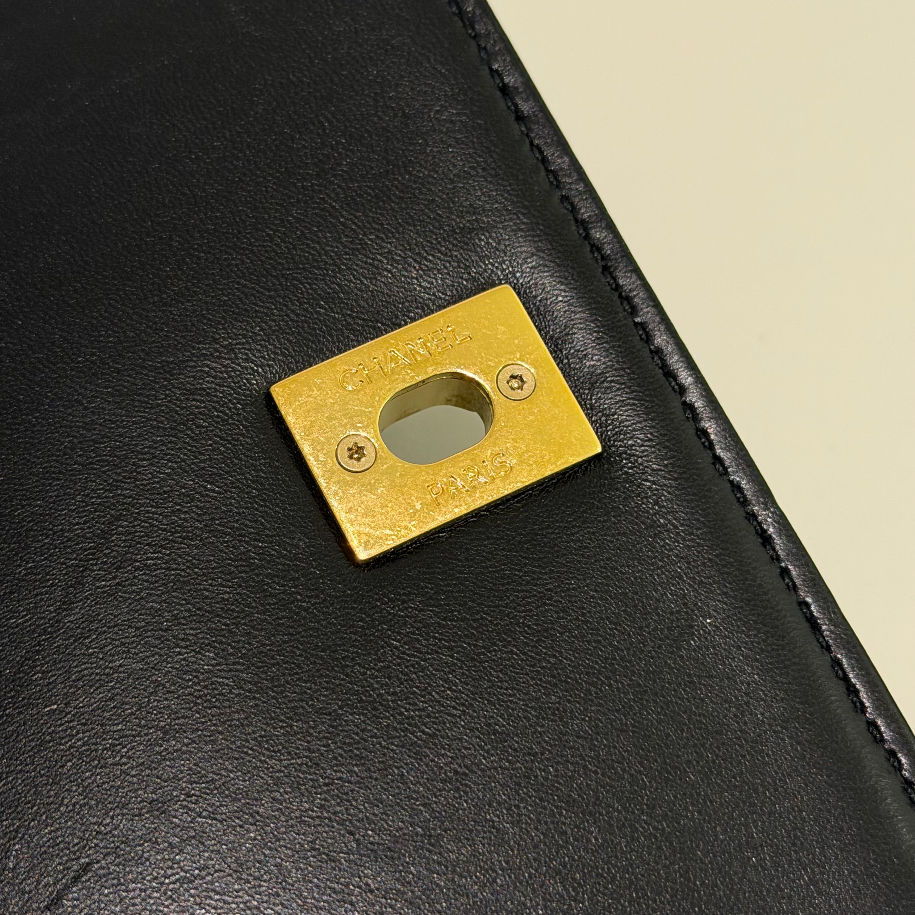 Chanel Black Enamel Chain Shoulder Bag with Gold Hardware (Chip Model)