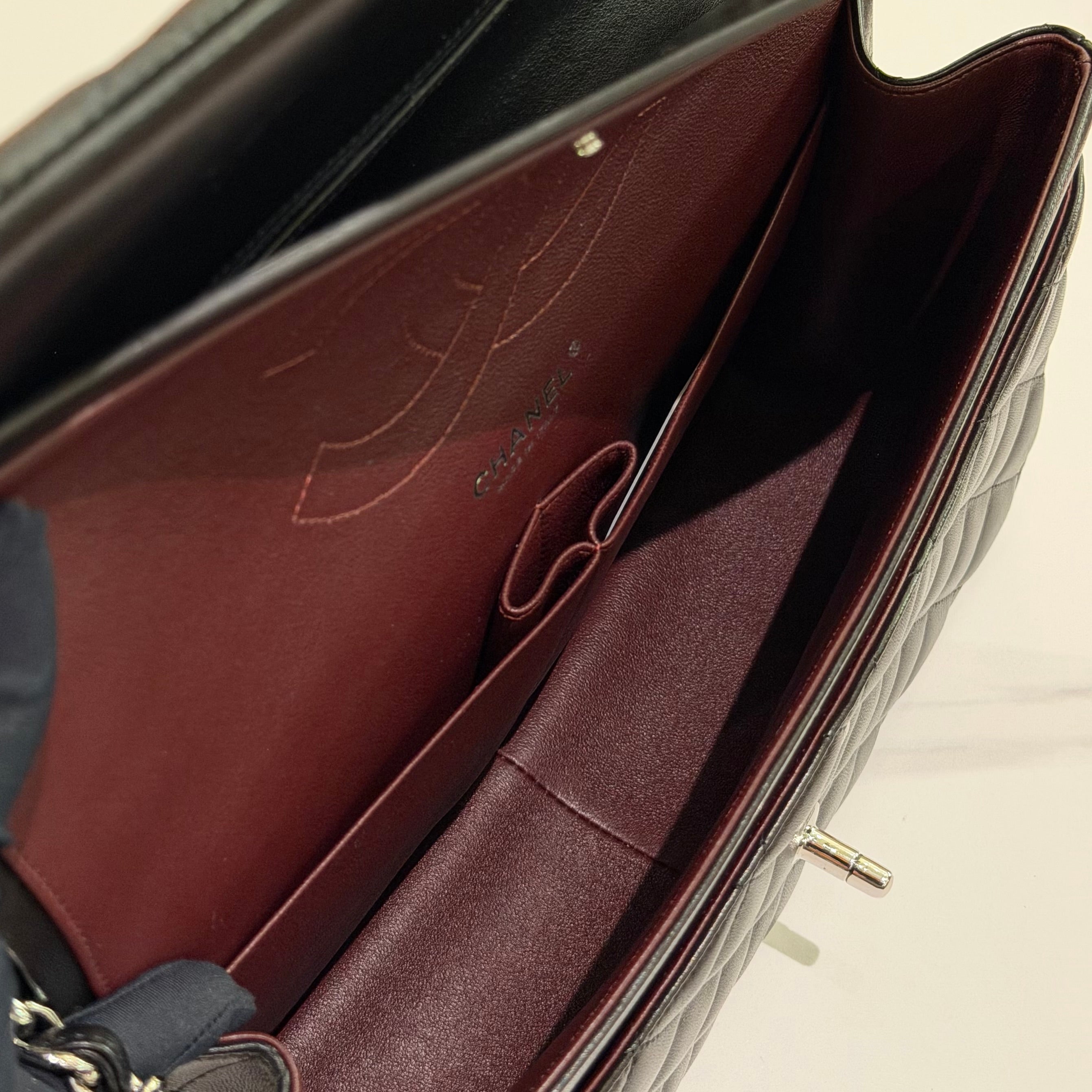Chanel Jumbo Classic Flap Black Lambskin with Silver Hardware | CHANEL