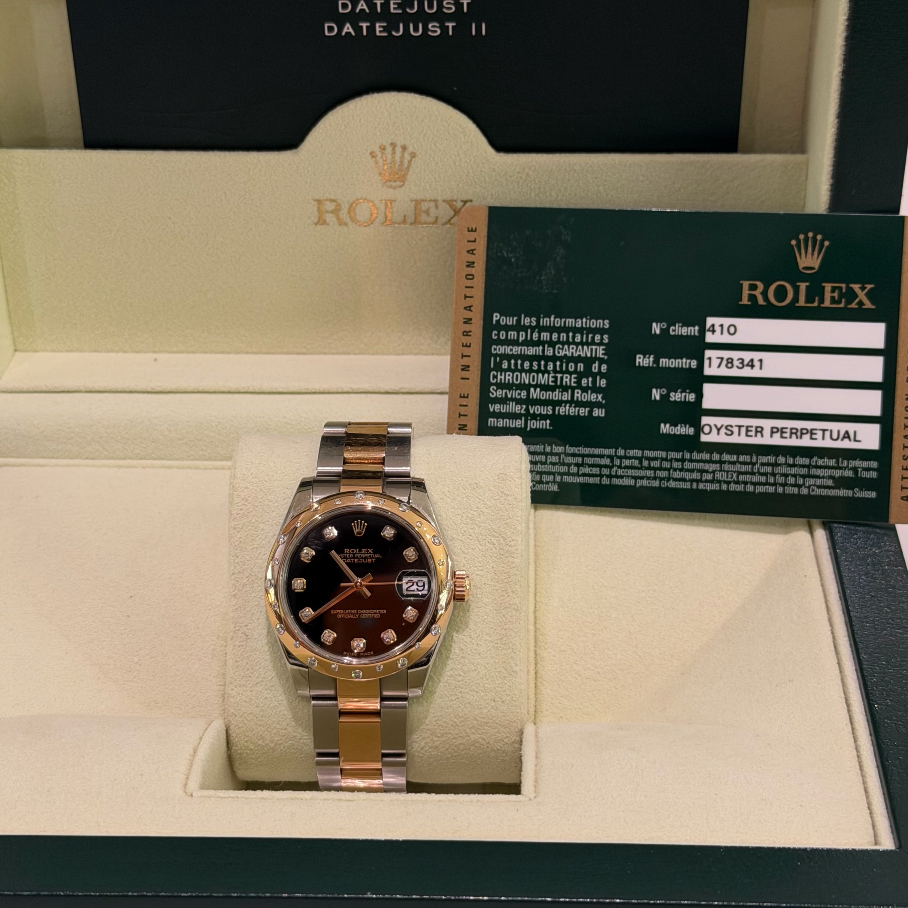 ROLEX DATEJUST 178341 STEEL AND ROSE GOLD WITH FACTORY DIAMOND BLACK DIAL