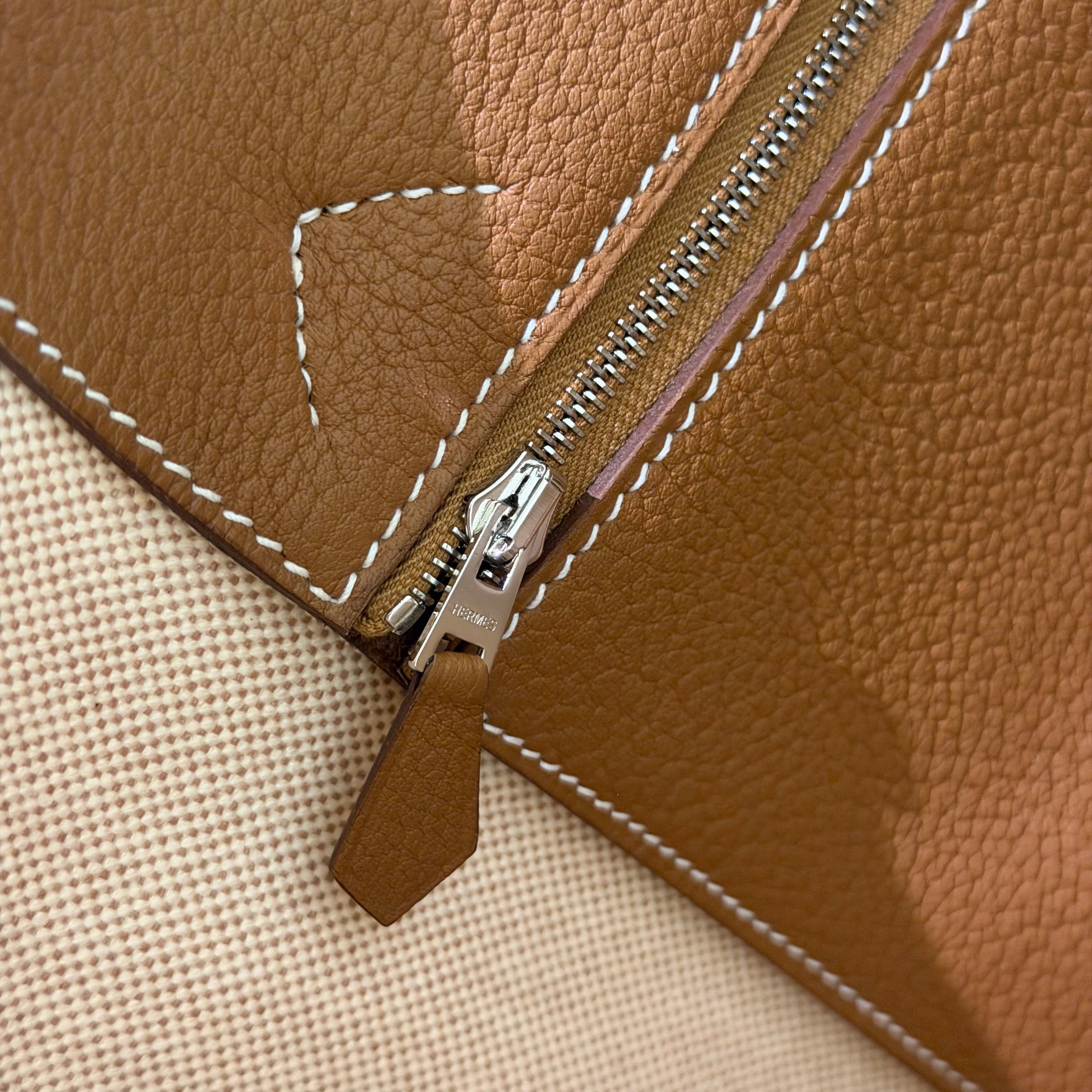 Hermes Garden Party 49 Gold Brown Canvas & Leather with Silver Hardware (Stamp B) | HERMES