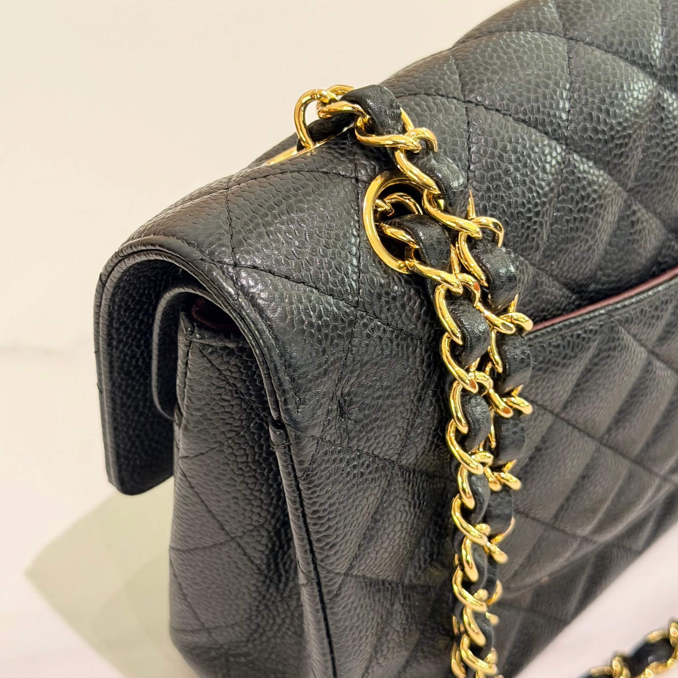 Chanel Classic Flap Medium Black Caviar Leather with Gold Hardware (Authenticity Card Version)