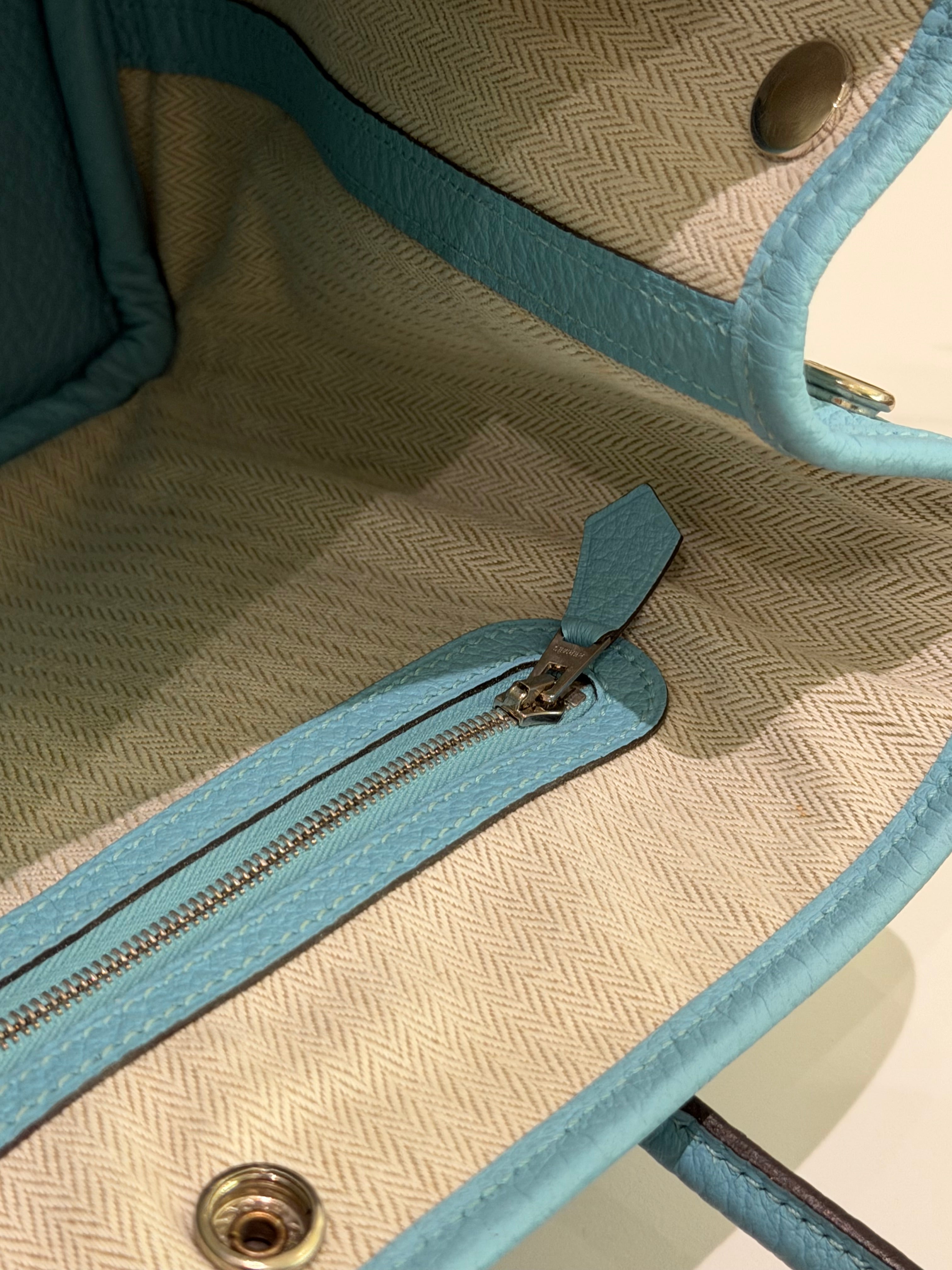 Hermes Garden Party 30 Macaron Blue Silver Hardware T Stamp