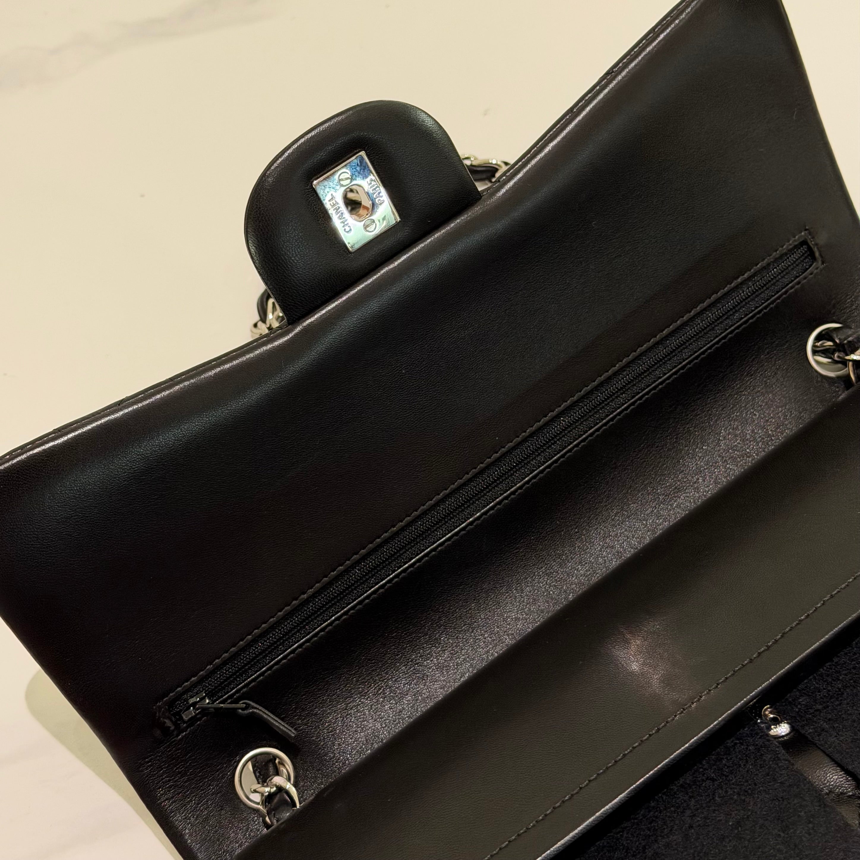 Chanel Jumbo Classic Flap Black Lambskin with Silver Hardware | CHANEL