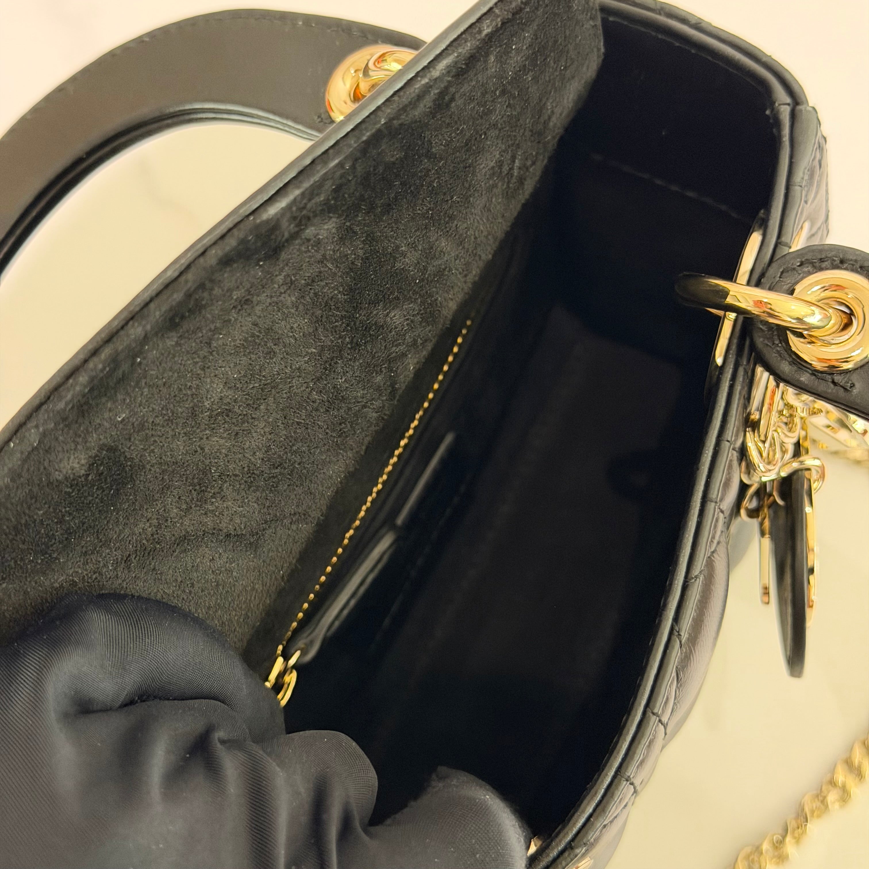 Dior Lady Dior Black Lambskin Medium Bag with Gold Hardware