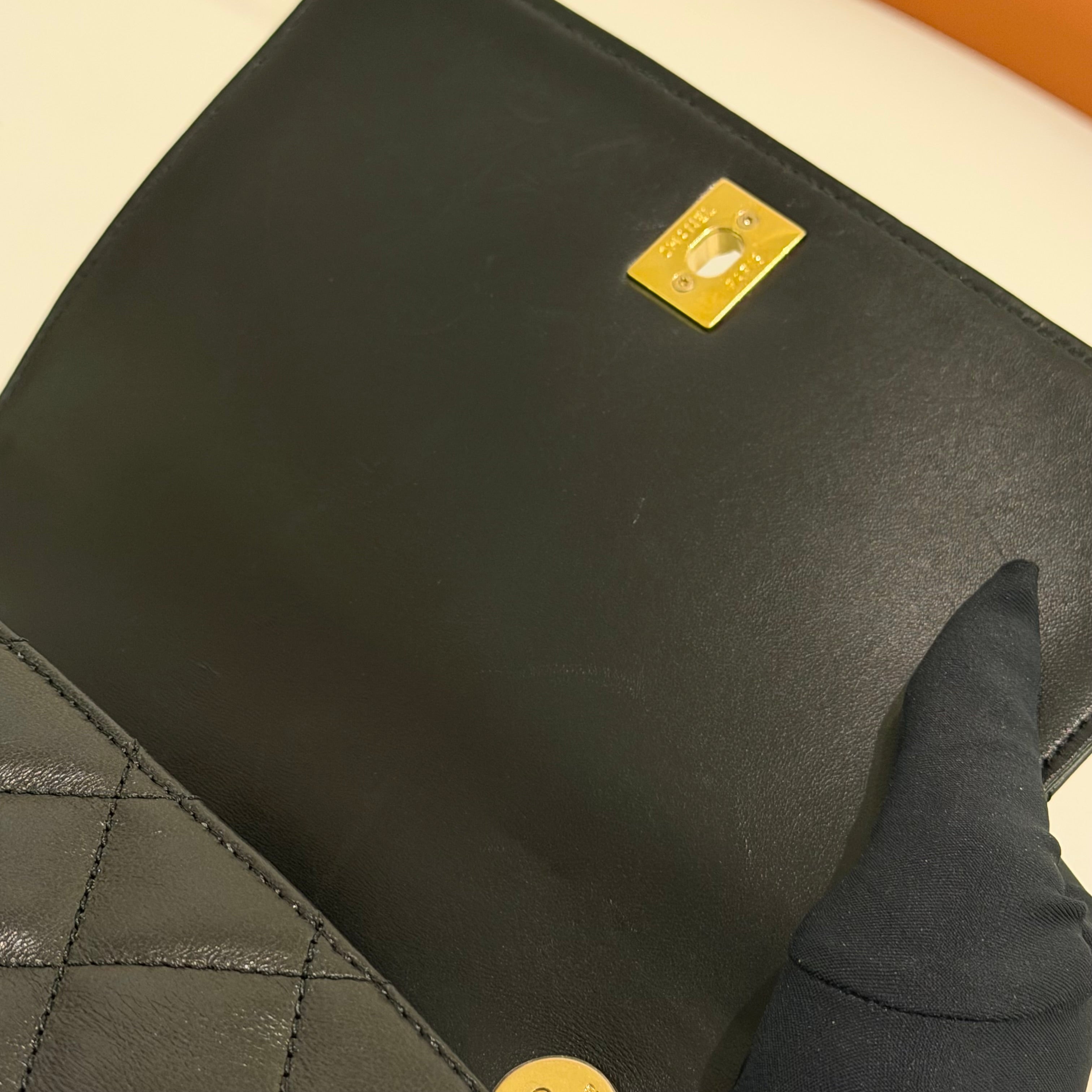 Chanel Black Enamel Chain Shoulder Bag with Gold Hardware (Chip Model)