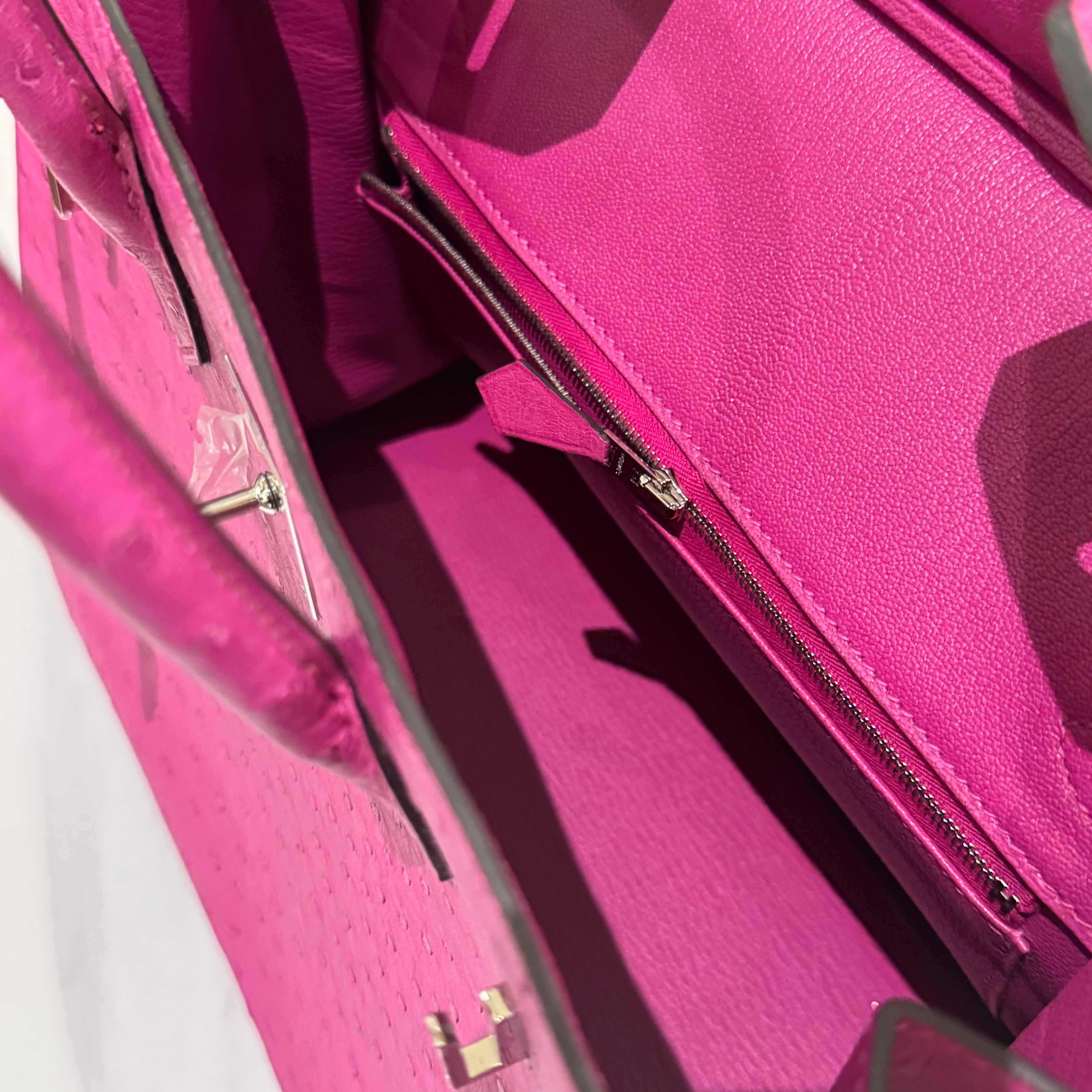 HERMÈS BIRKIN 30 ROSE POURPRE OSTRICH LEATHER WITH PALLADIUM HARDWARE (C STAMP)