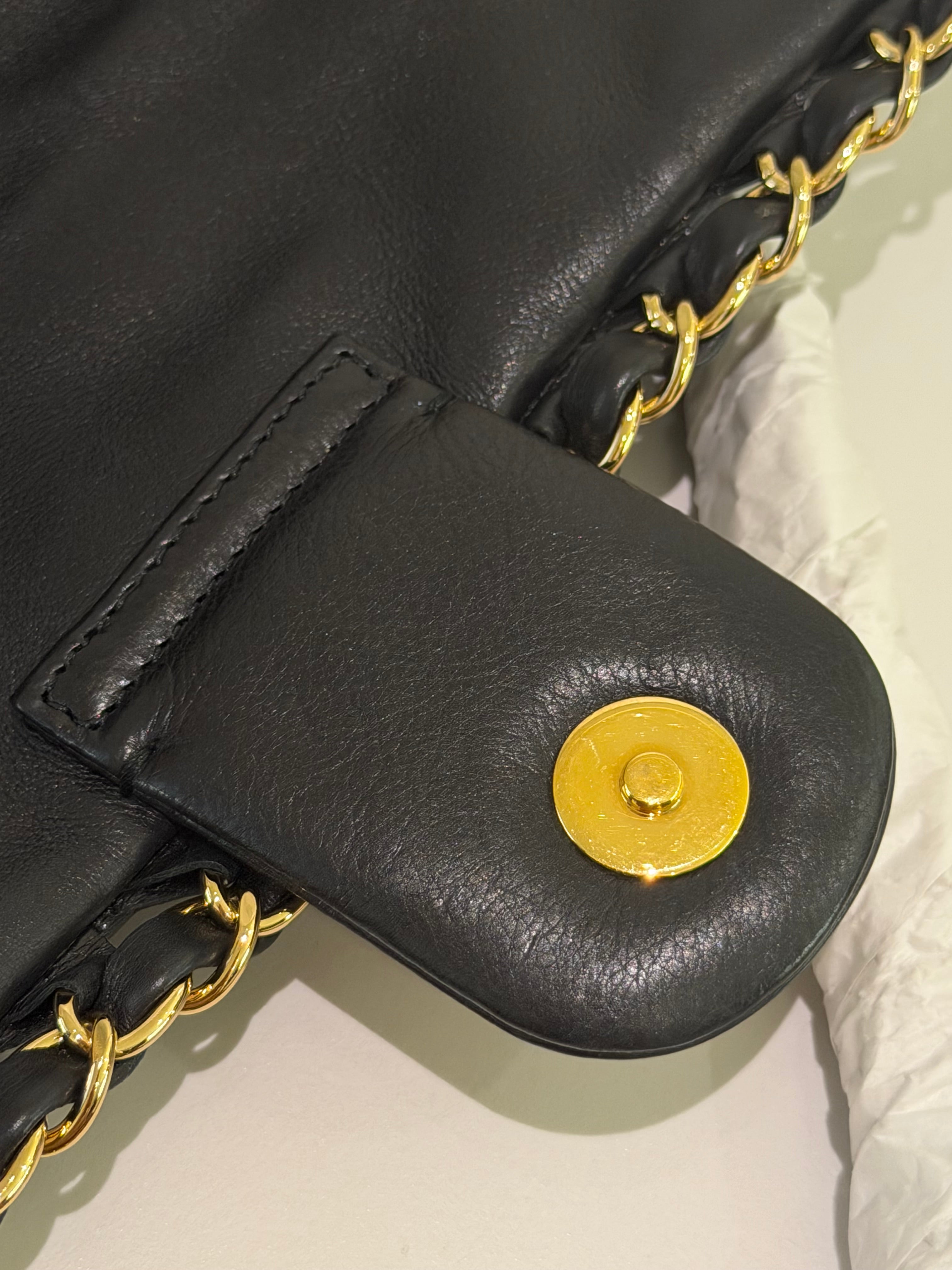 CHANEL CF Black Lambskin Shoulder Bag with Gold Trim