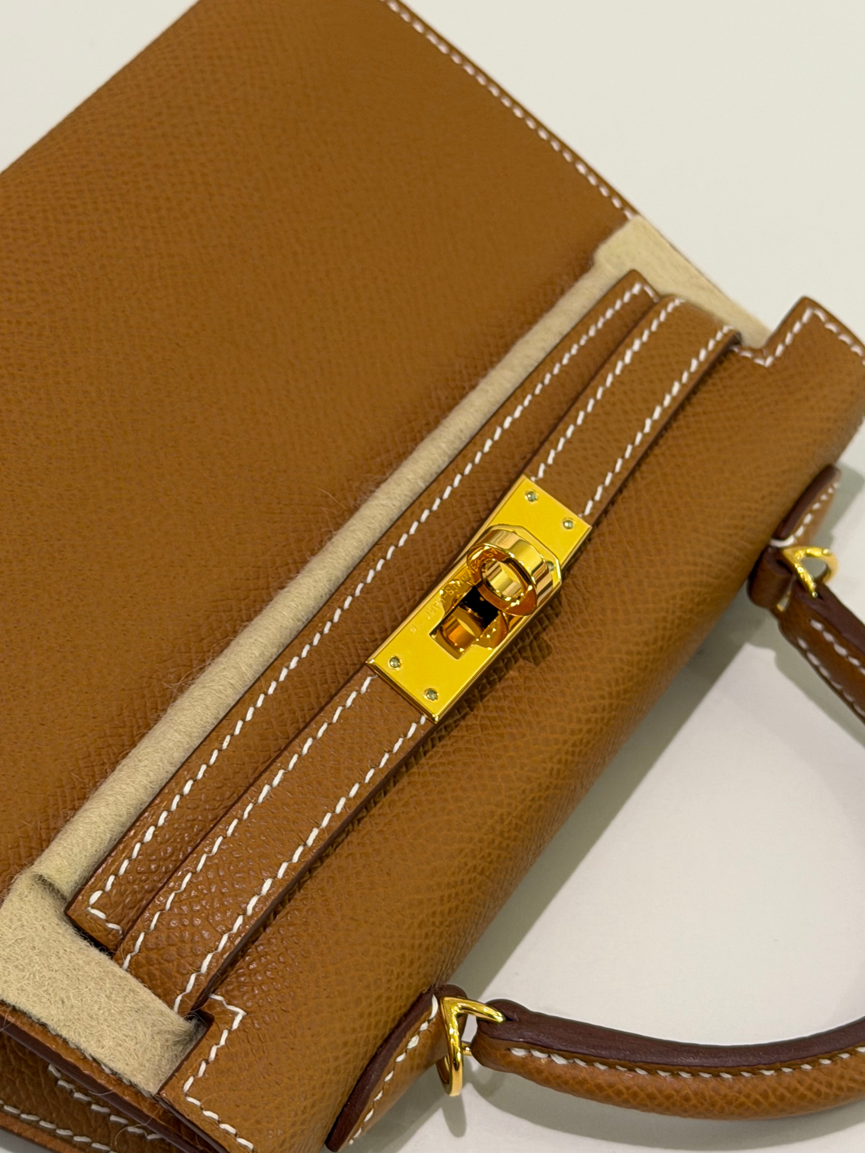 HERMÈS MINI KELLY II GOLD EPSOM LEATHER WITH GOLD HARDWARE (STAMP W)