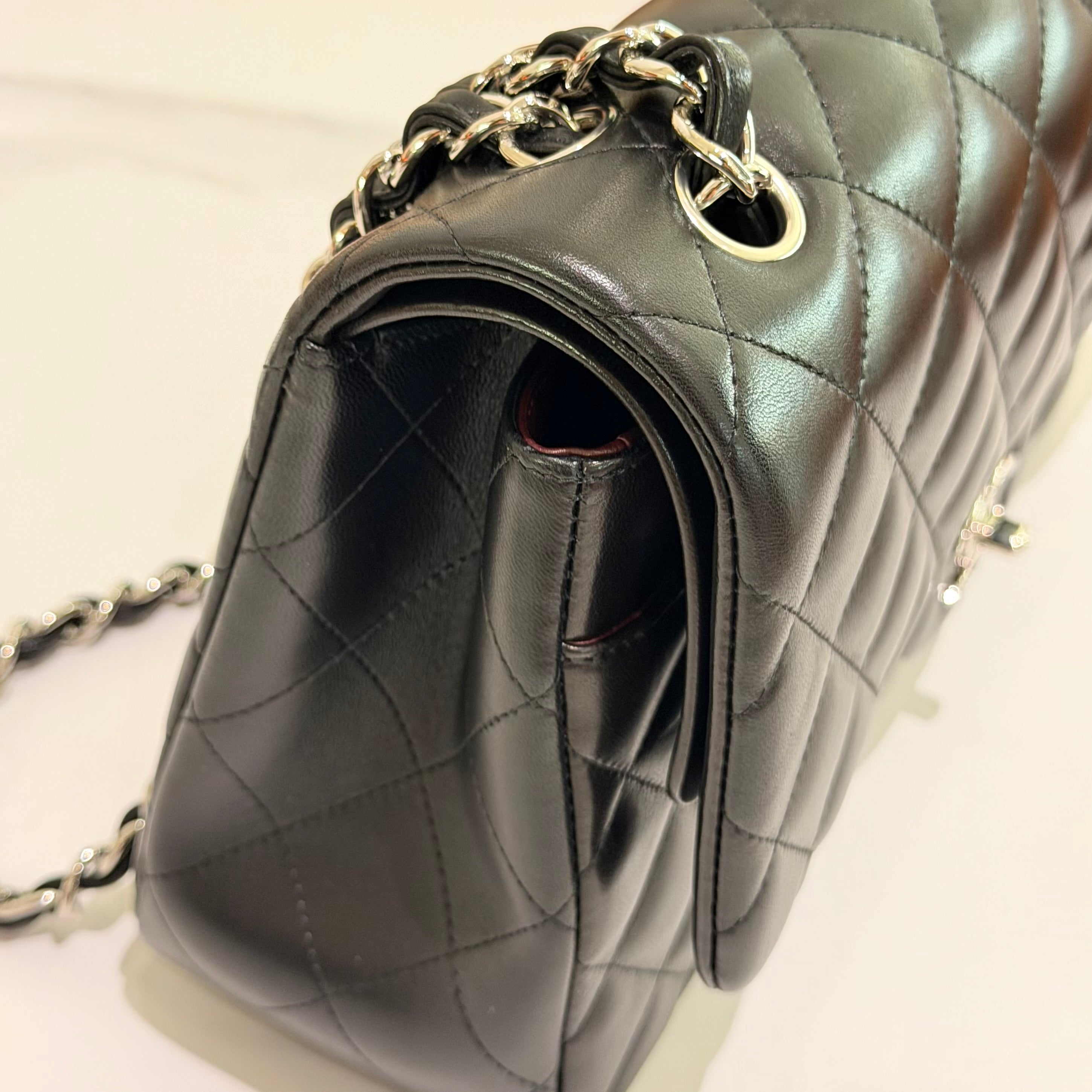 Chanel Jumbo Classic Flap Black Lambskin with Silver Hardware | CHANEL