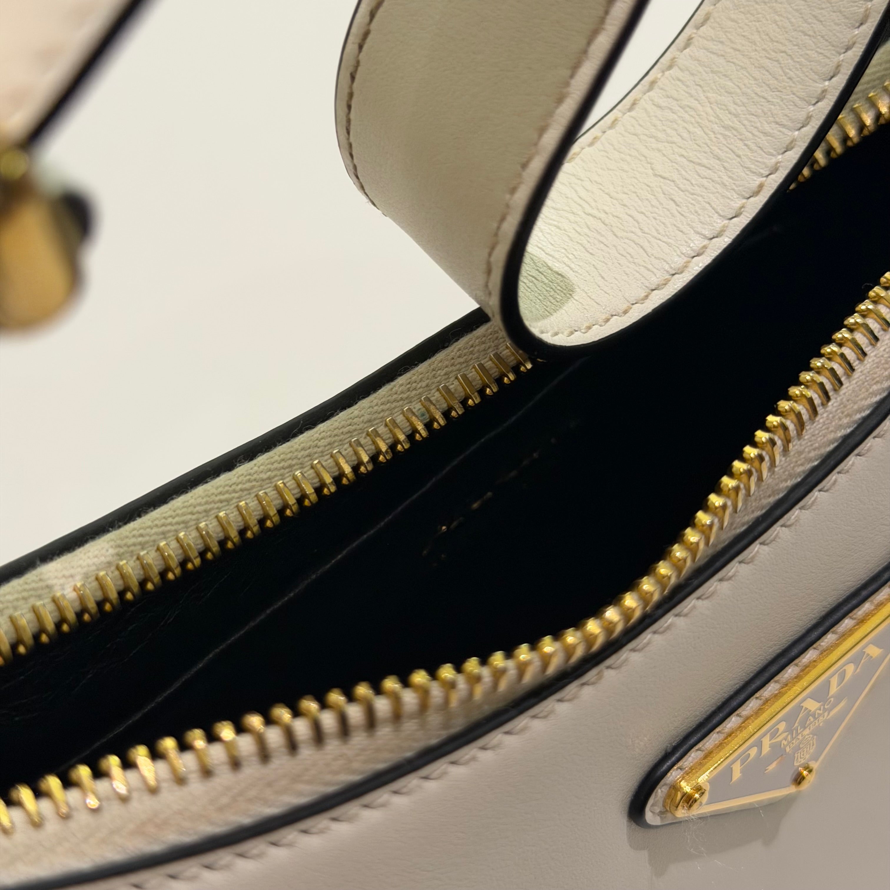 Prada Arqué White Crescent Shoulder Bag