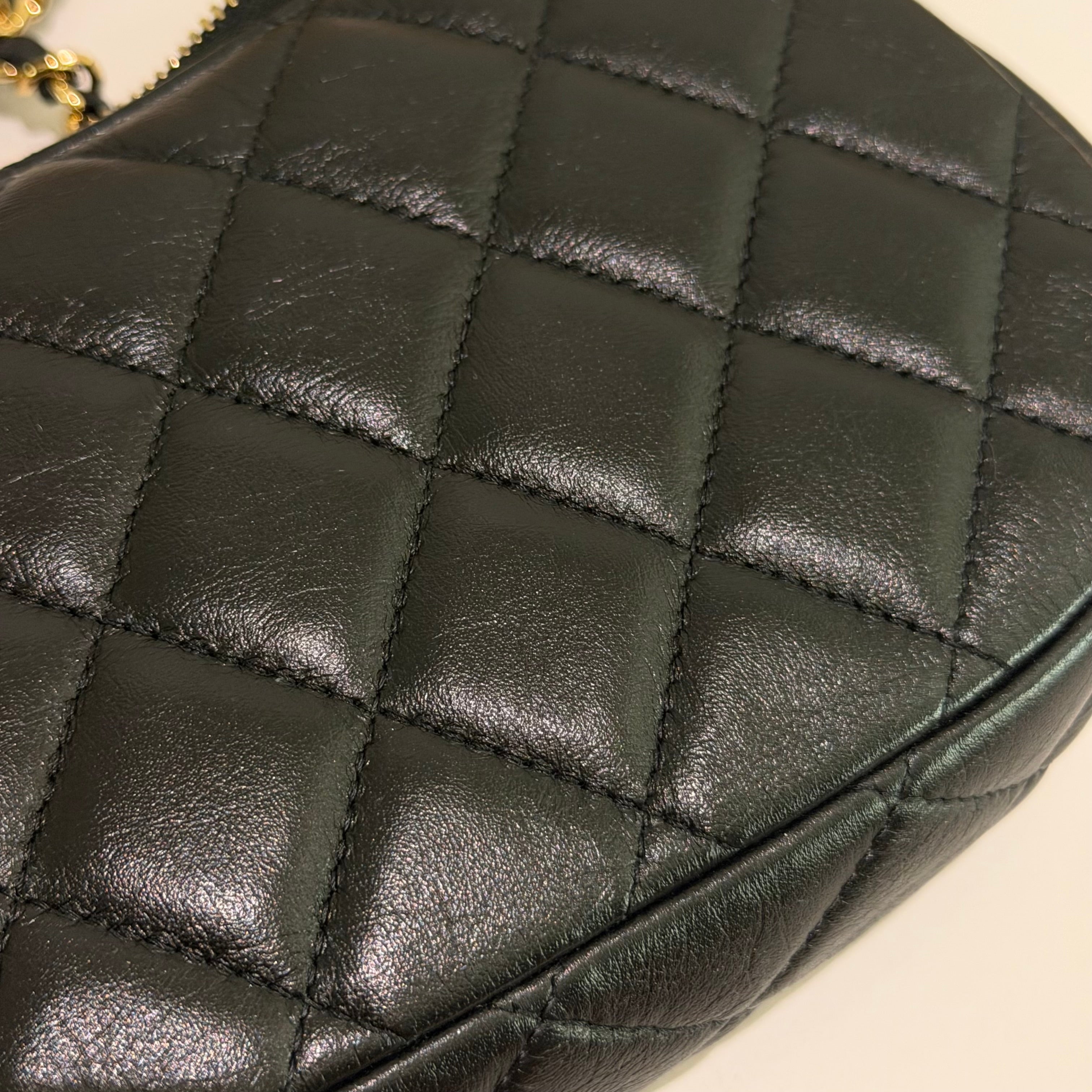 Chanel Hobo Black with Gold Heart Enamel Chain Shoulder Bag