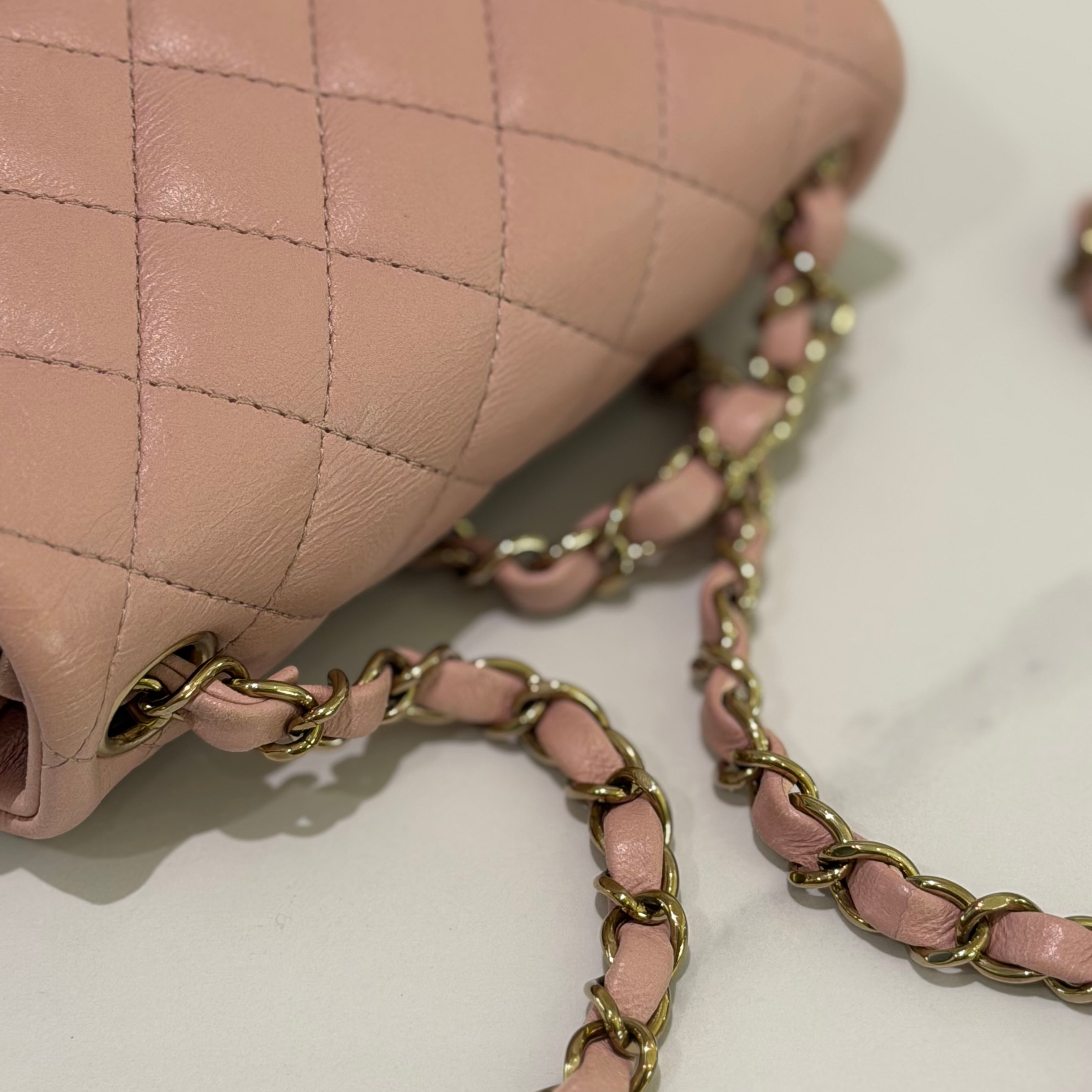 CHANEL CLASSIC FLAP MINI RECTANGULAR PINK LAMBSKIN WITH GOLD HARDWARE (CHIP MODEL)