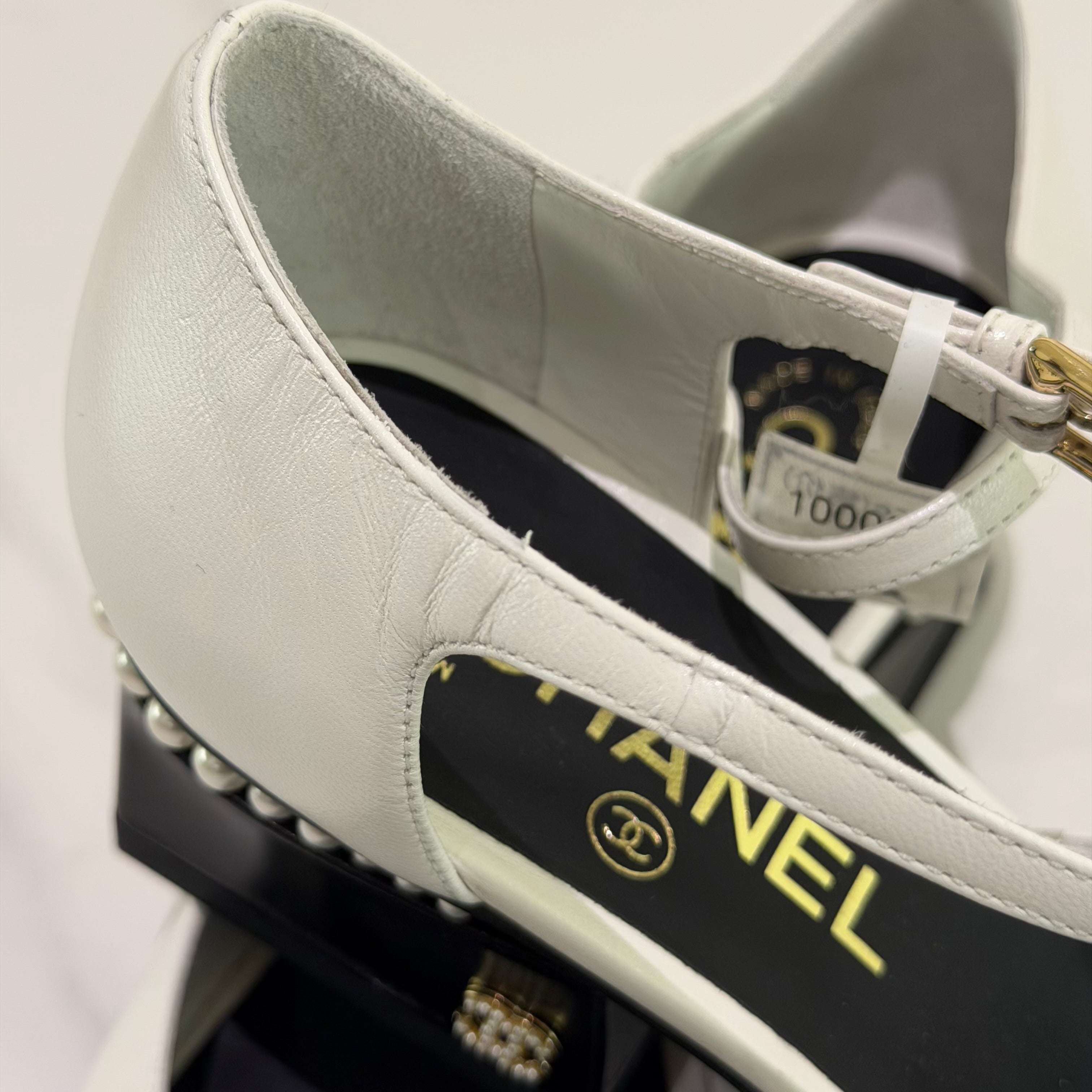 Chanel Pearl Heel Mary Jane Lambskin Shoes