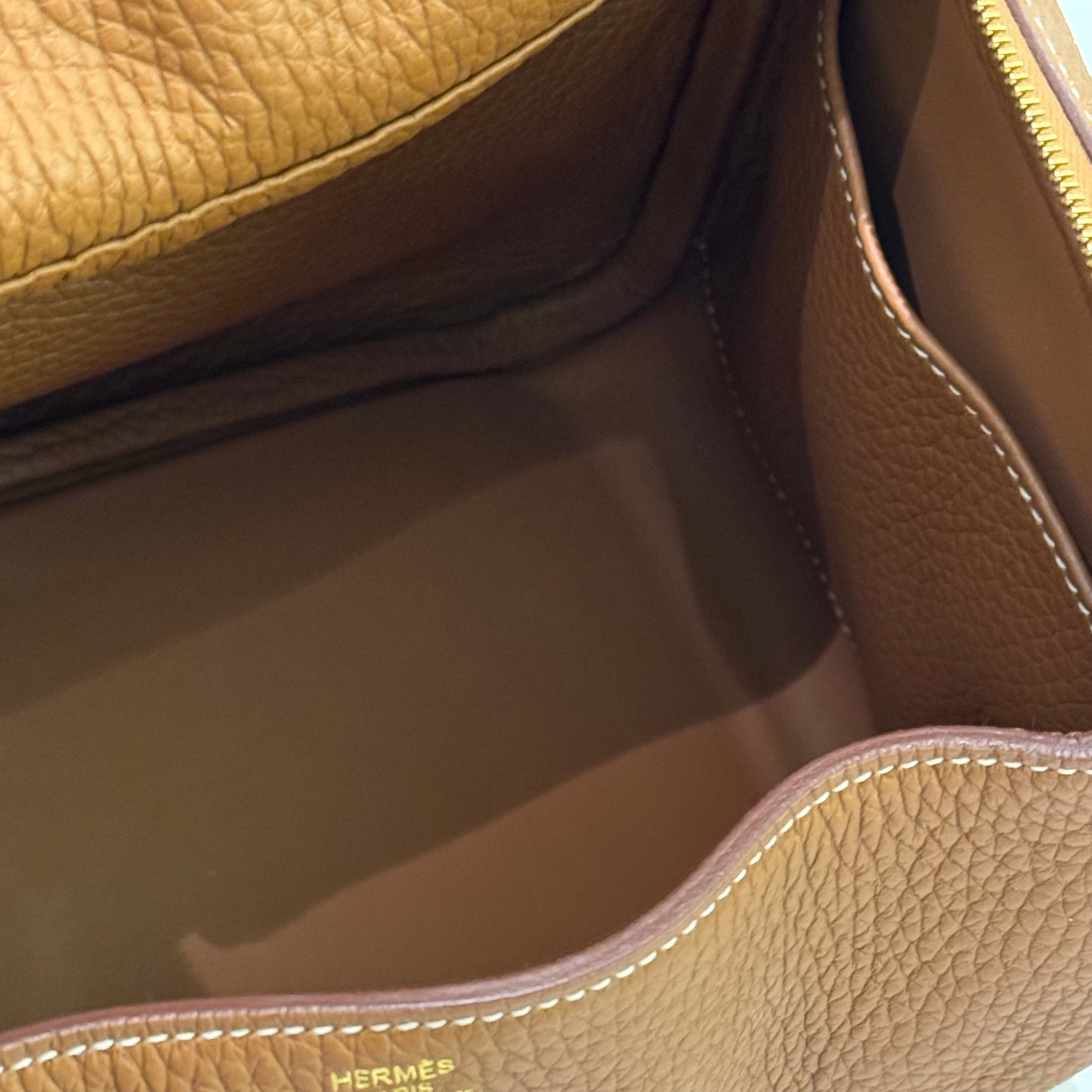 HERMÈS LINDY 26 BROWN WITH GOLD HARDWARE TC LEATHER