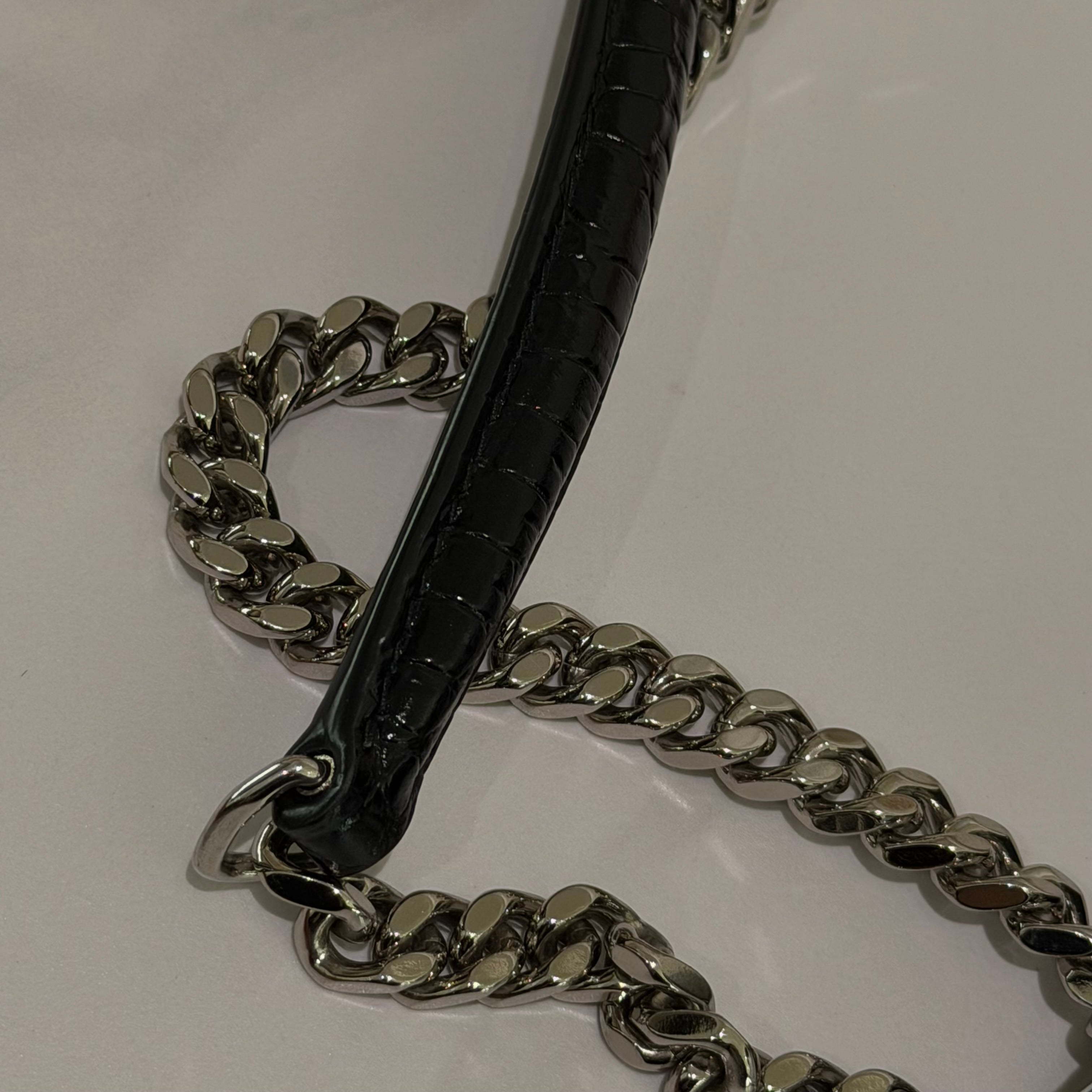 SAINT LAURENT SUNSET MEDIUM BLACK CROCODILE-EMBOSSED SHOULDER BAG