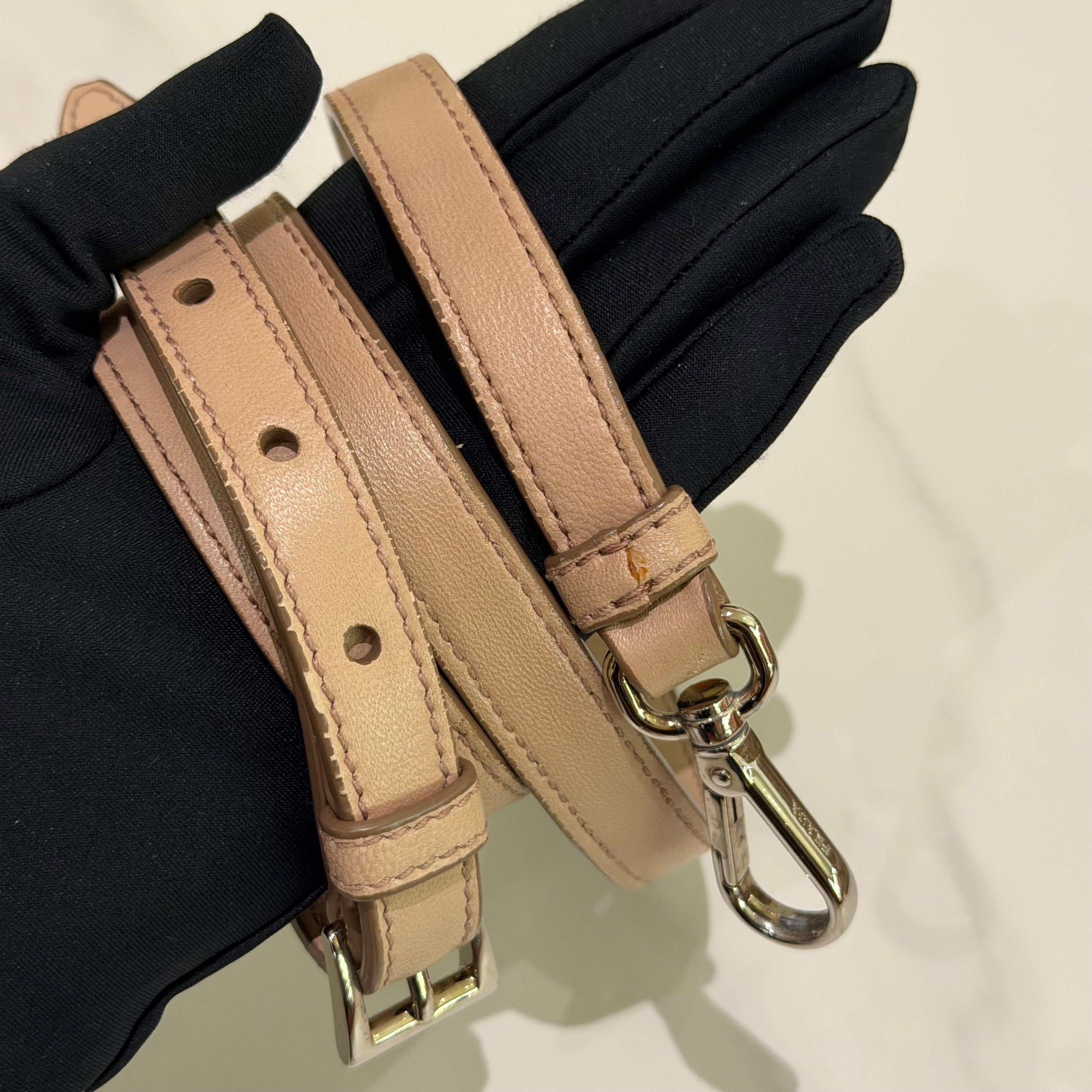 Prada Beige Gathered Leather Top Handle Bag with Silver Hardware