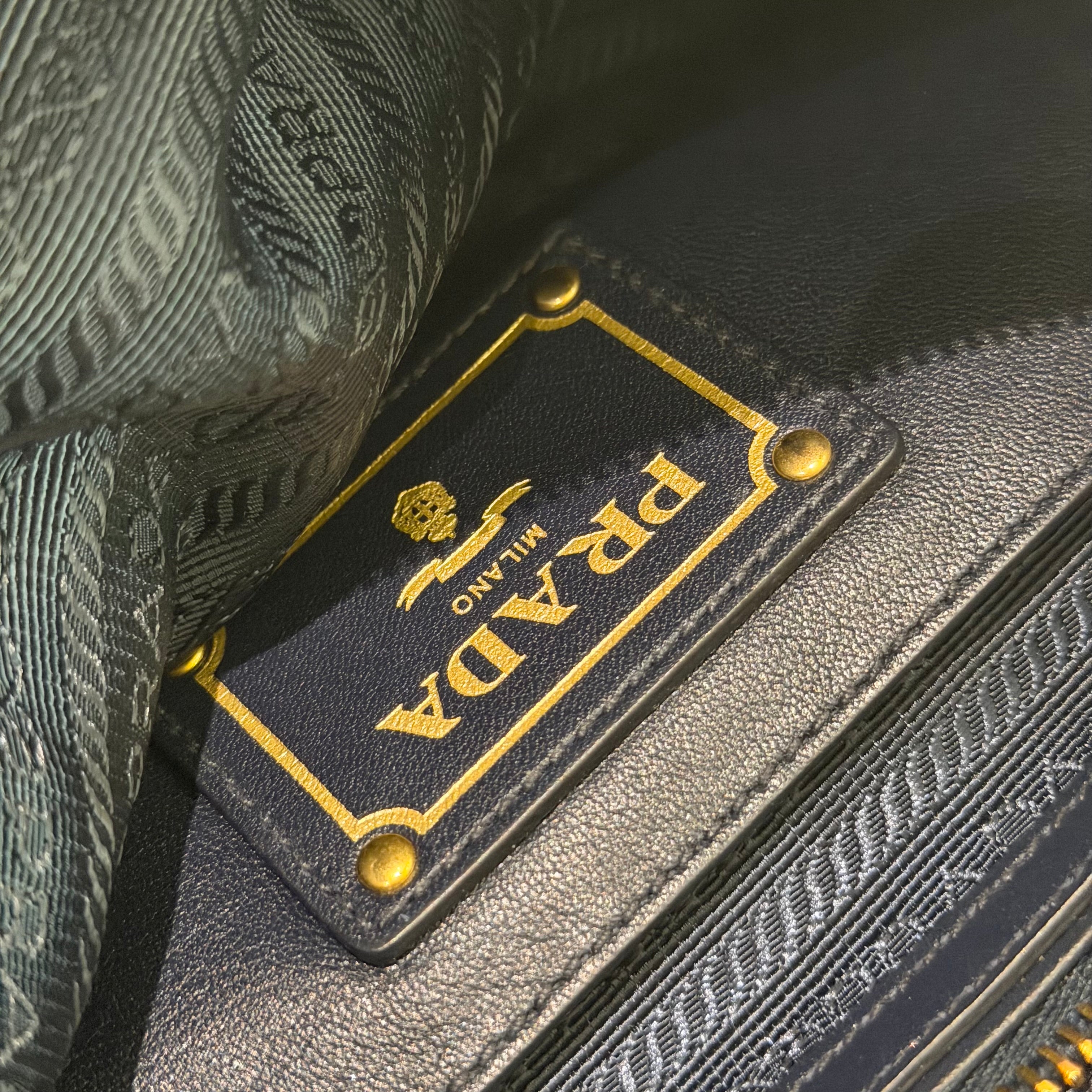 Prada Navy Blue Leather Top Handle Bag