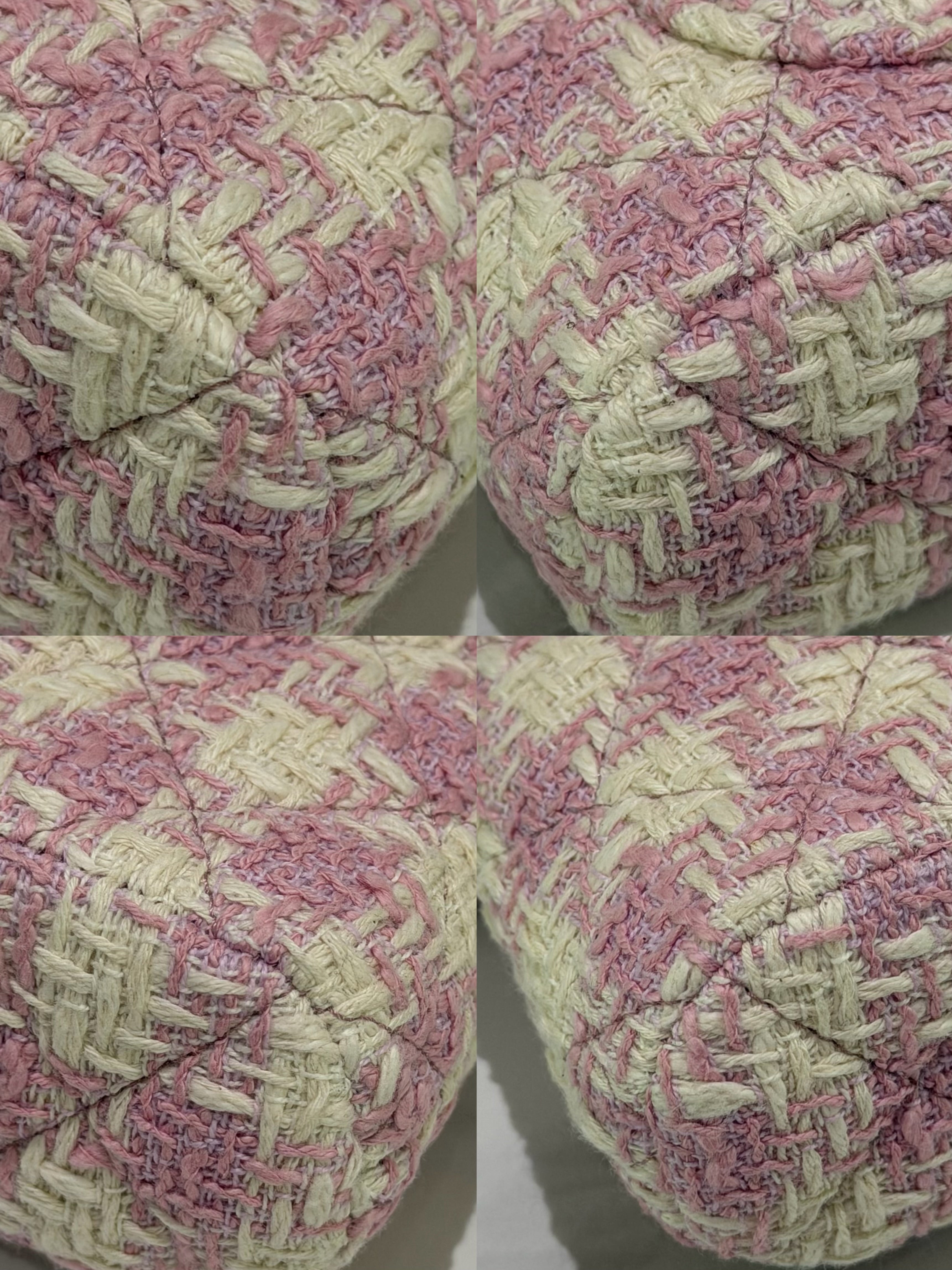 CHANEL Tweed Pink and White Woven Mini Shell Bag with Chip