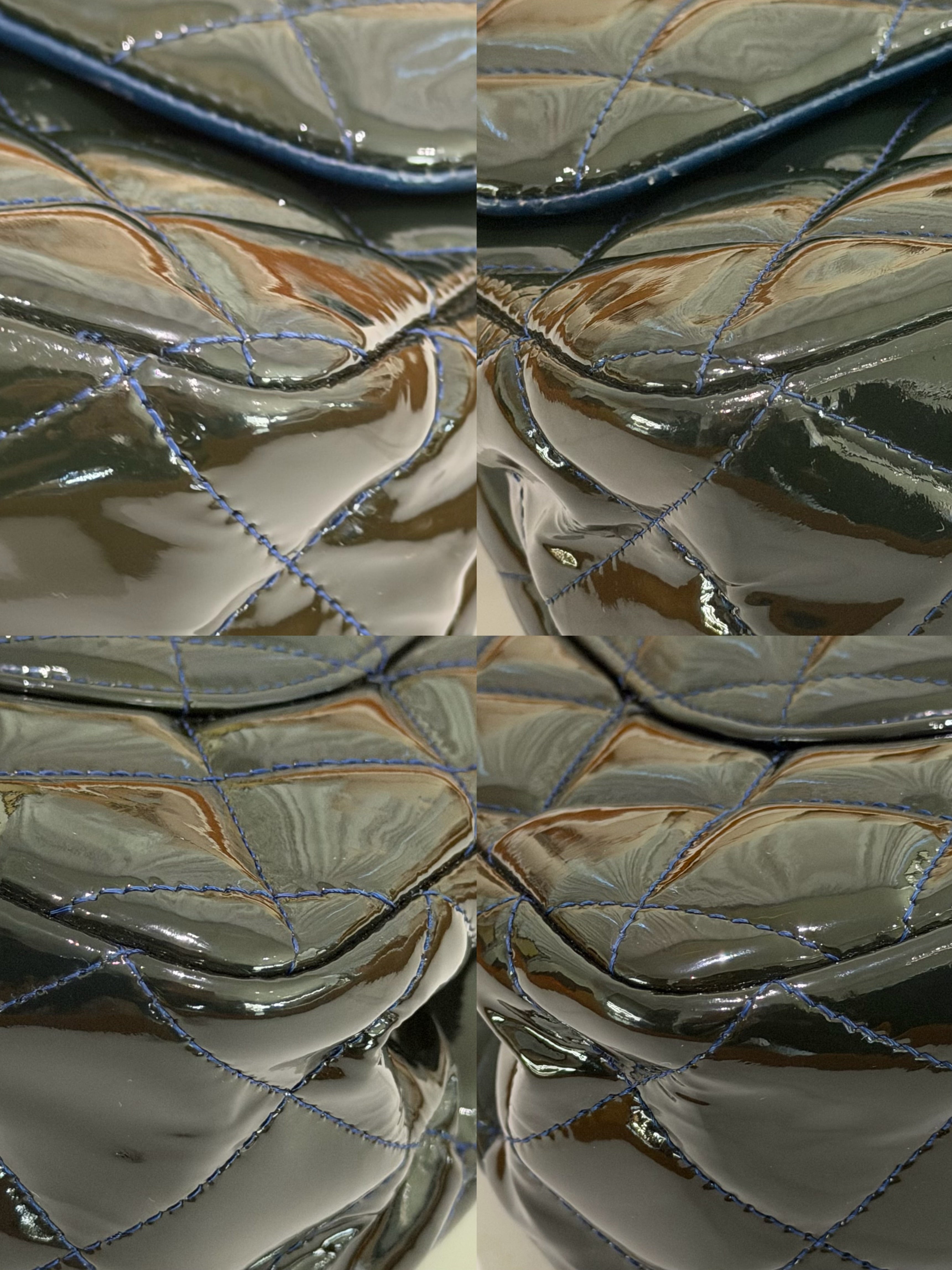 CHANEL Jumbo CF Green Patent Leather with Silver Hardware