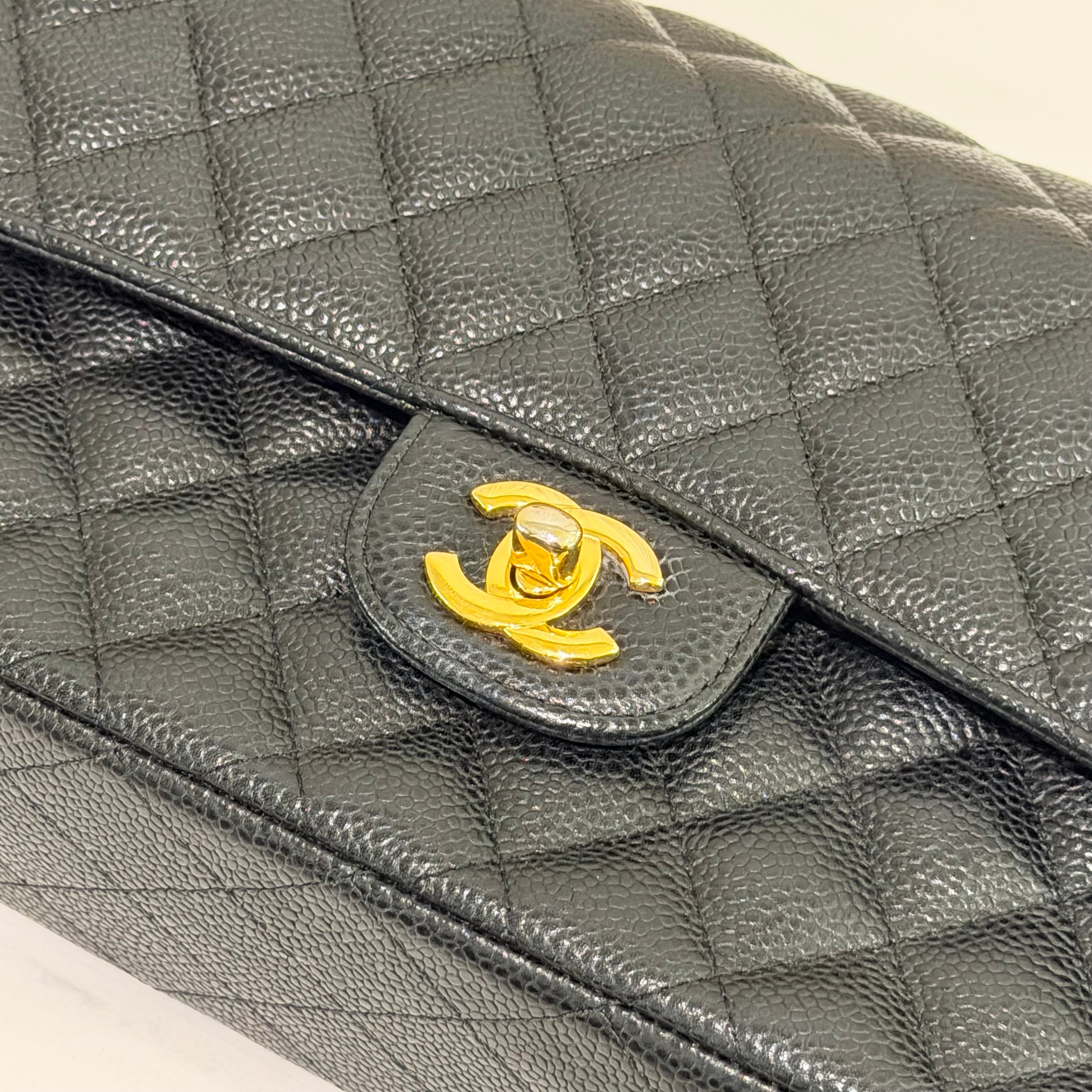 Chanel Classic Flap Medium Black Caviar Leather with Gold Hardware (Authenticity Card Version)