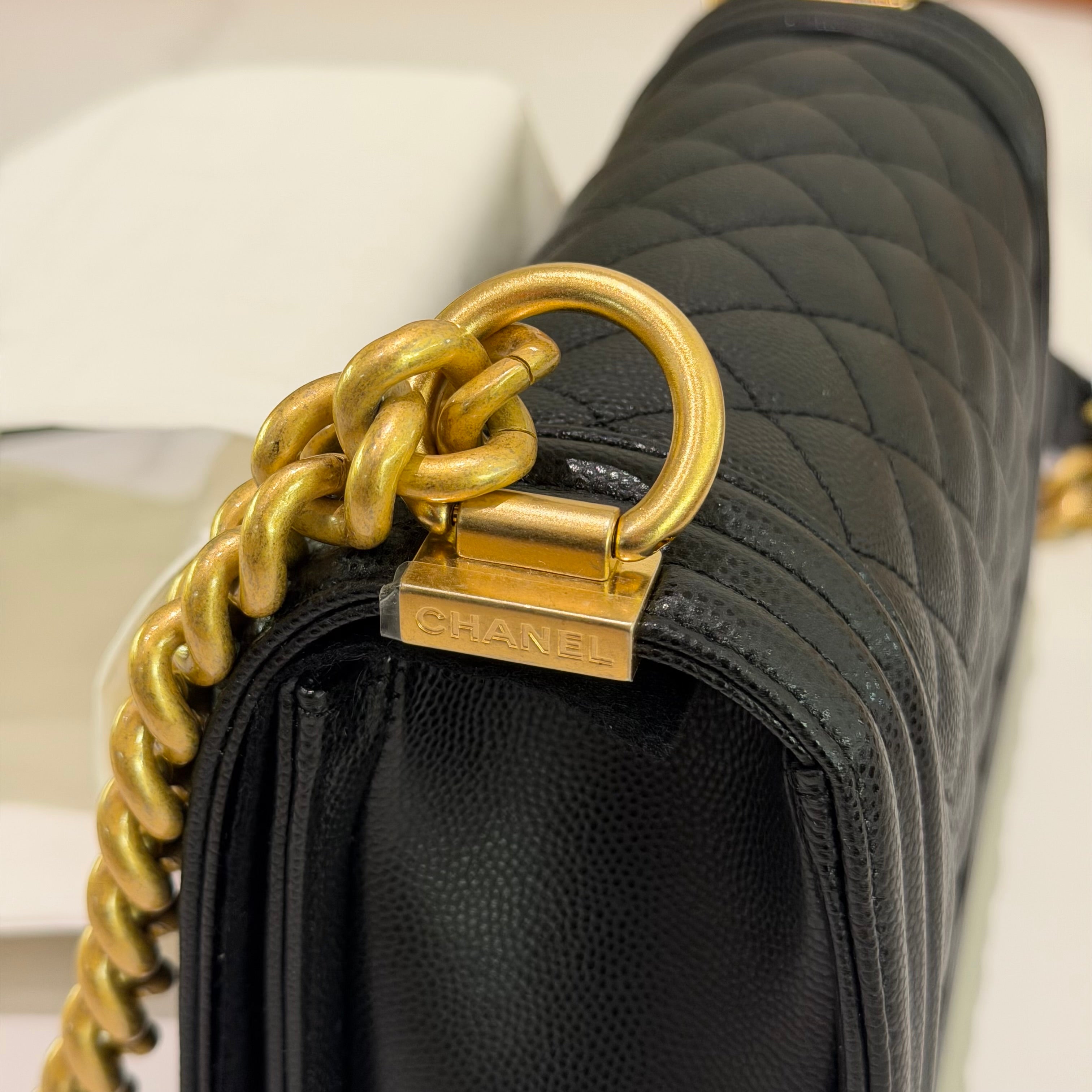 Chanel Le Boy Small Black Caviar Leather with Gold Hardware