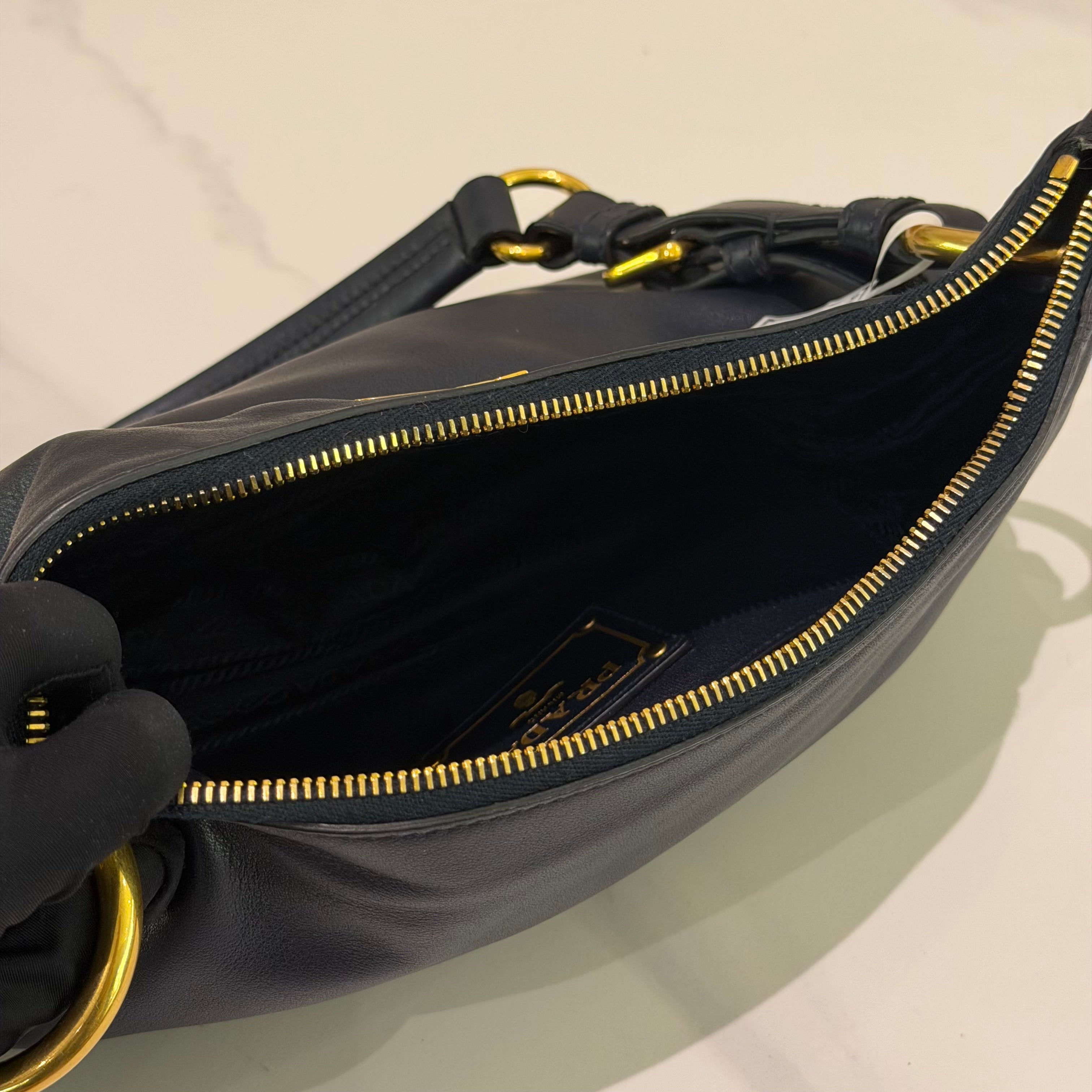 Prada Navy Blue Leather Top Handle Bag