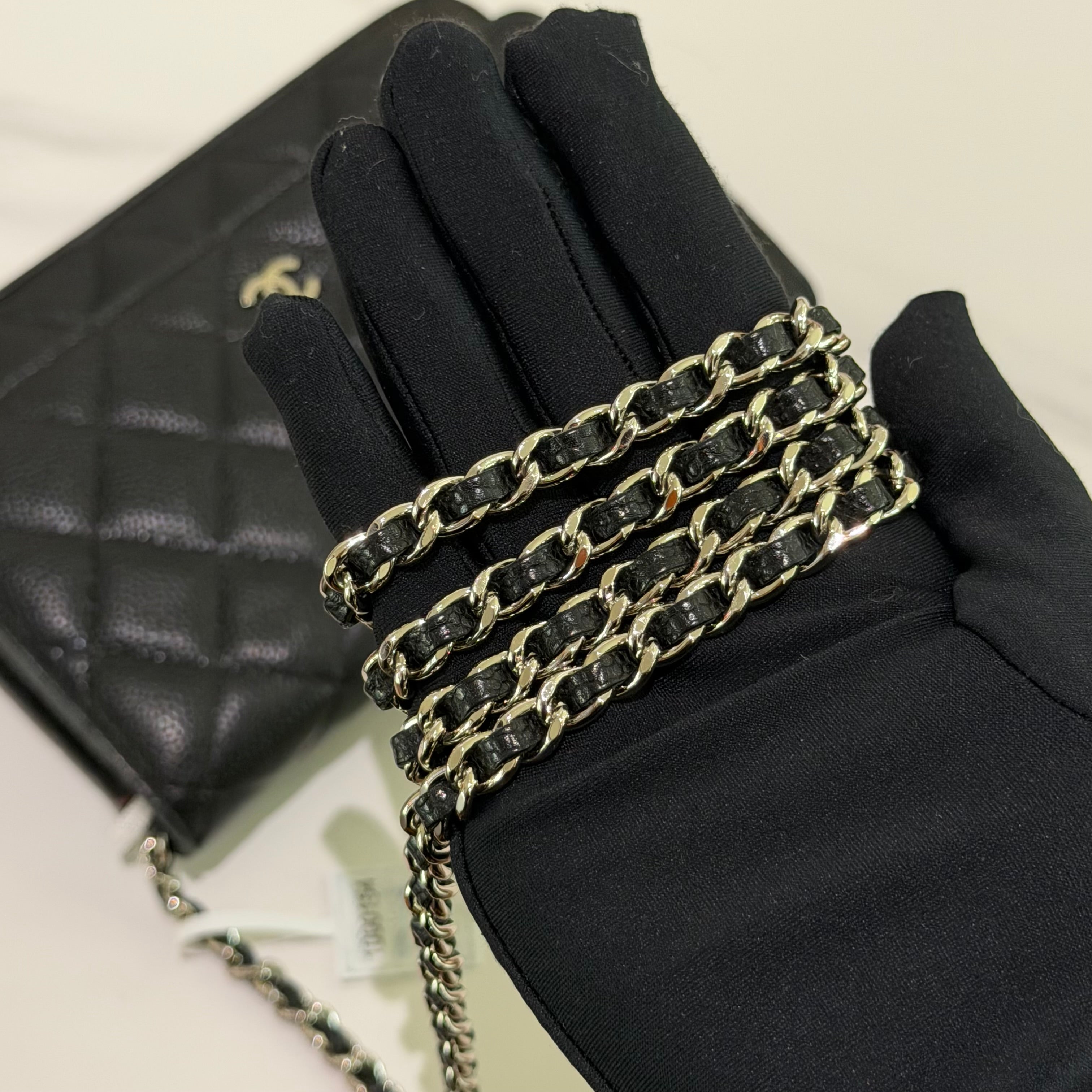Chanel WOC Black Caviar Leather with Silver Hardware (Authenticity Card Version)