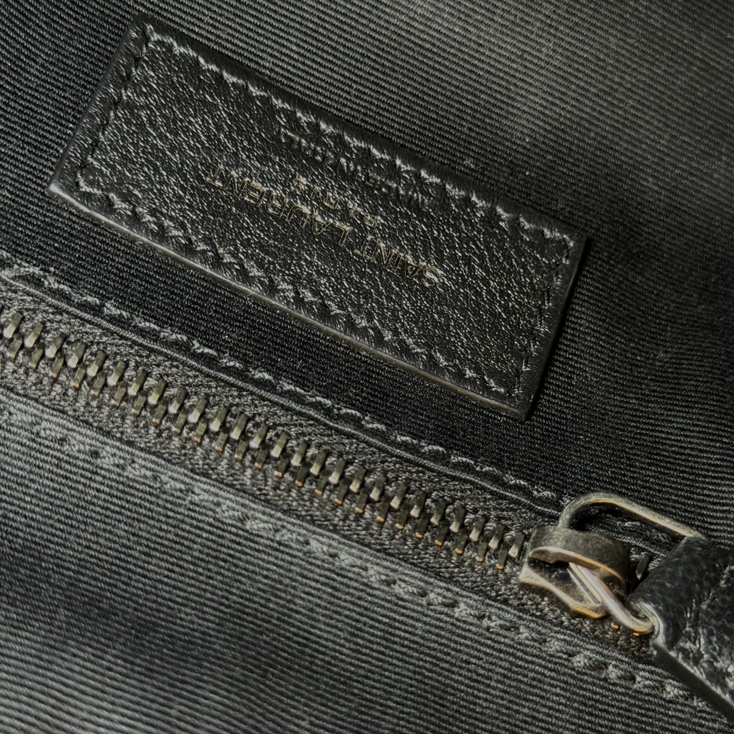 Saint Laurent Niki Shopping Bag Black Crinkled Leather with Silver Chain