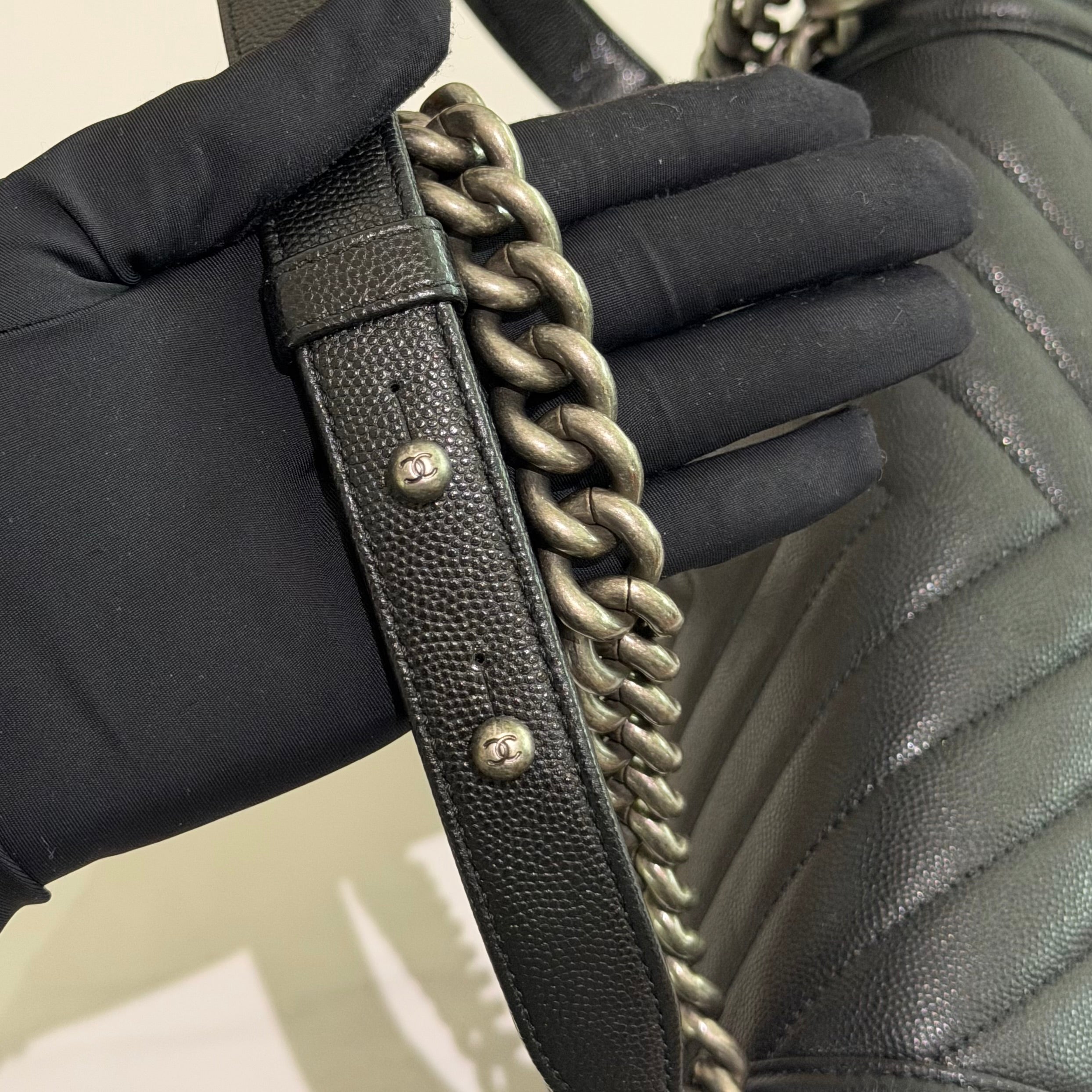 Chanel Leboy Medium Black Caviar Leather with Silver Hardware (Authenticity Card Version)
