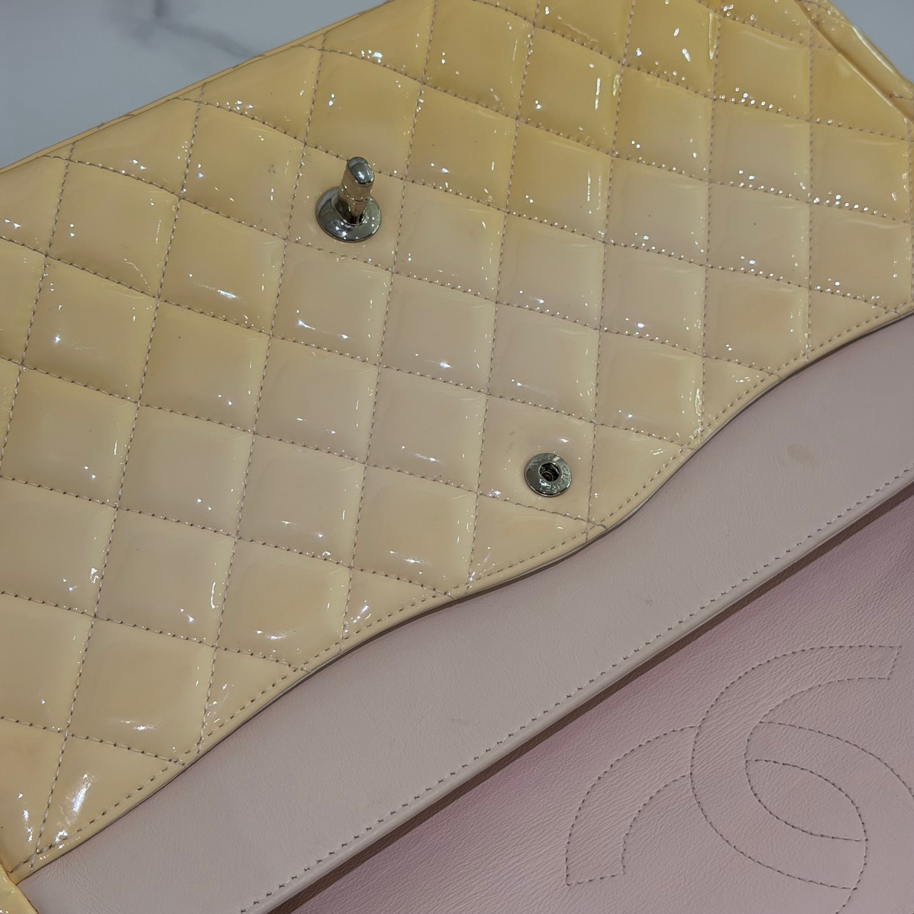 Chanel Classic Flap Maxi Patent Leather Lemon Cream Yellow