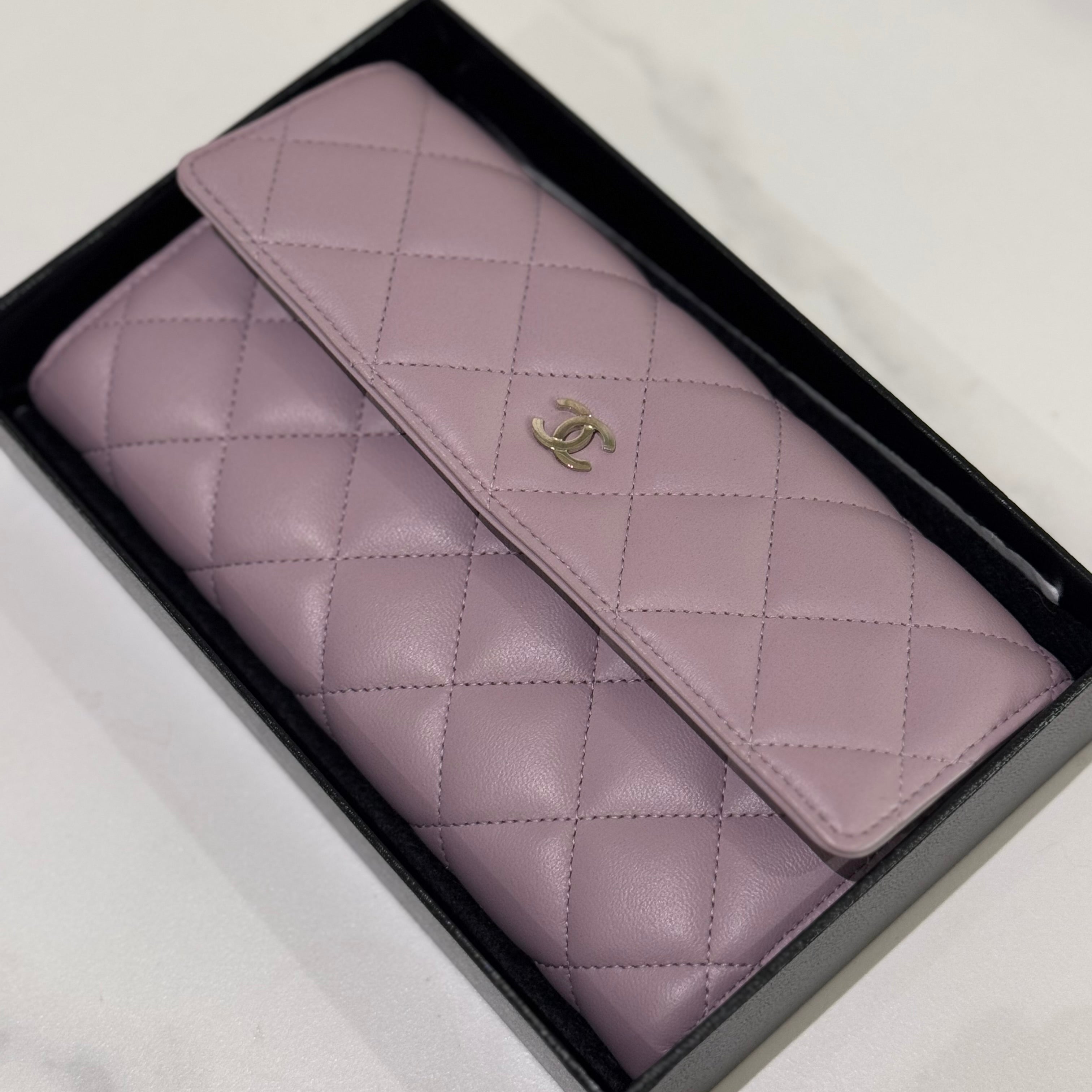 CHANEL LONG WALLET LIGHT PURPLE LAMBSKIN WALLET