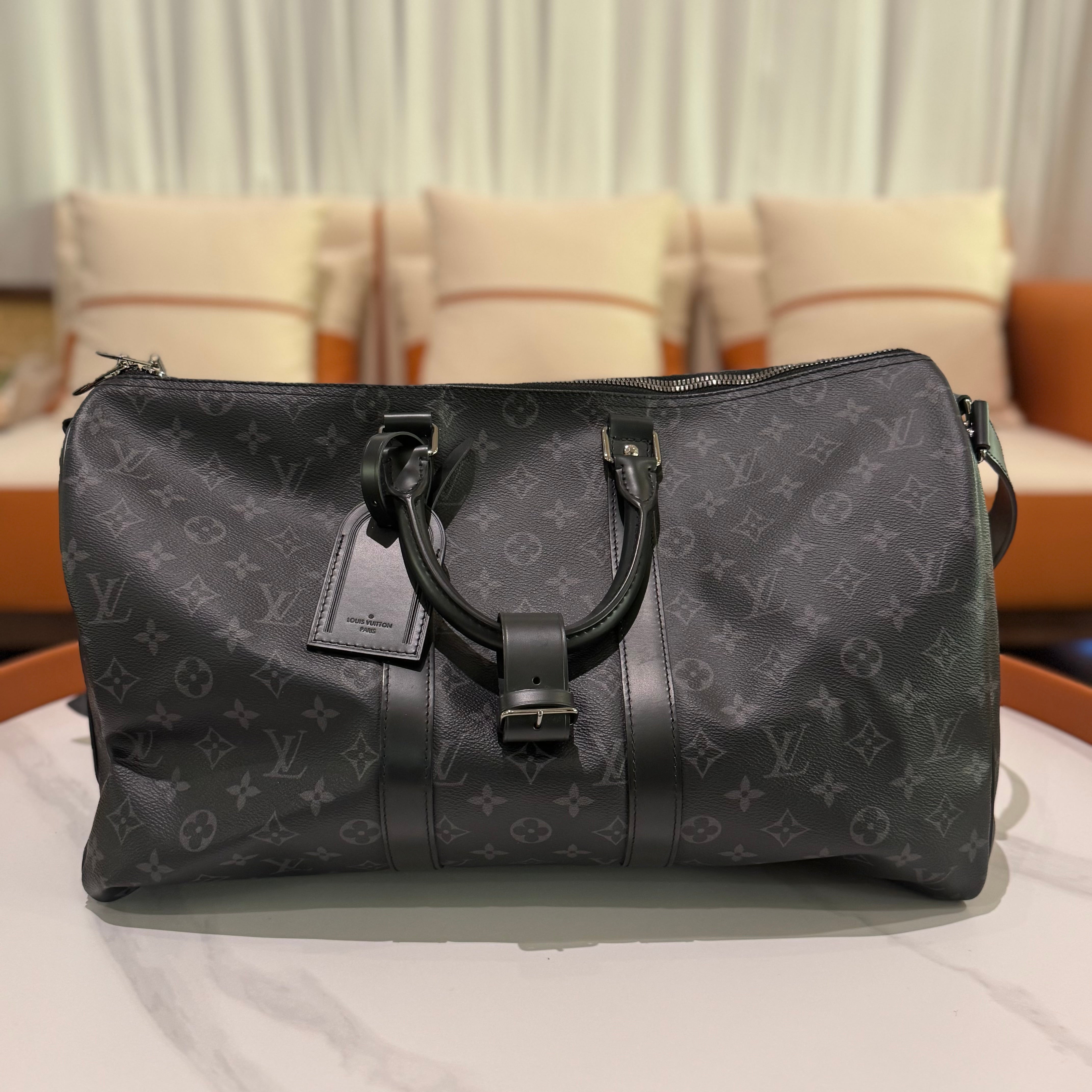 LOUIS VUITTON KEEPALL 45 MONOGRAM MACASSAR BLACK CANVAS