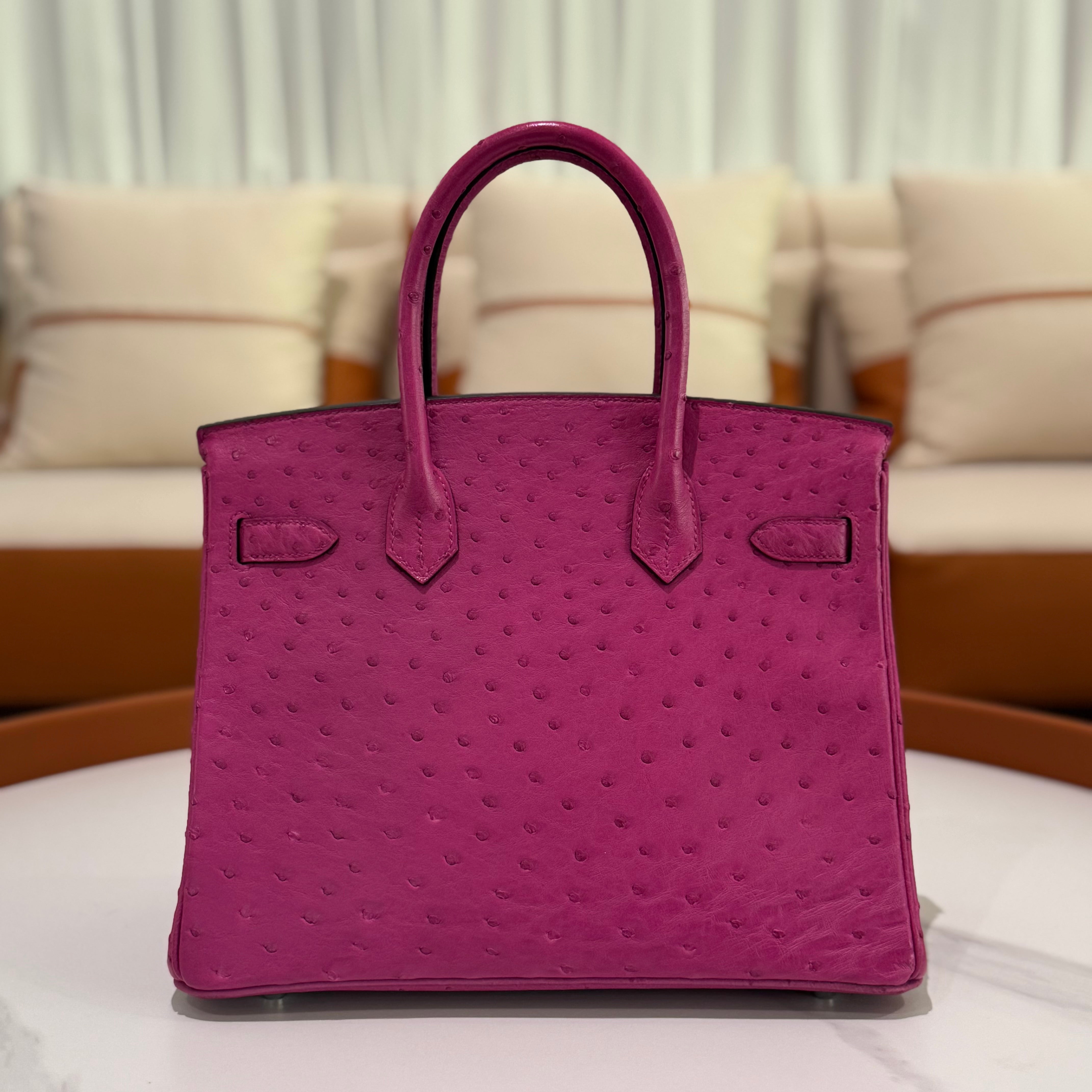 HERMÈS BIRKIN 30 ROSE POURPRE OSTRICH LEATHER WITH PALLADIUM HARDWARE (C STAMP)